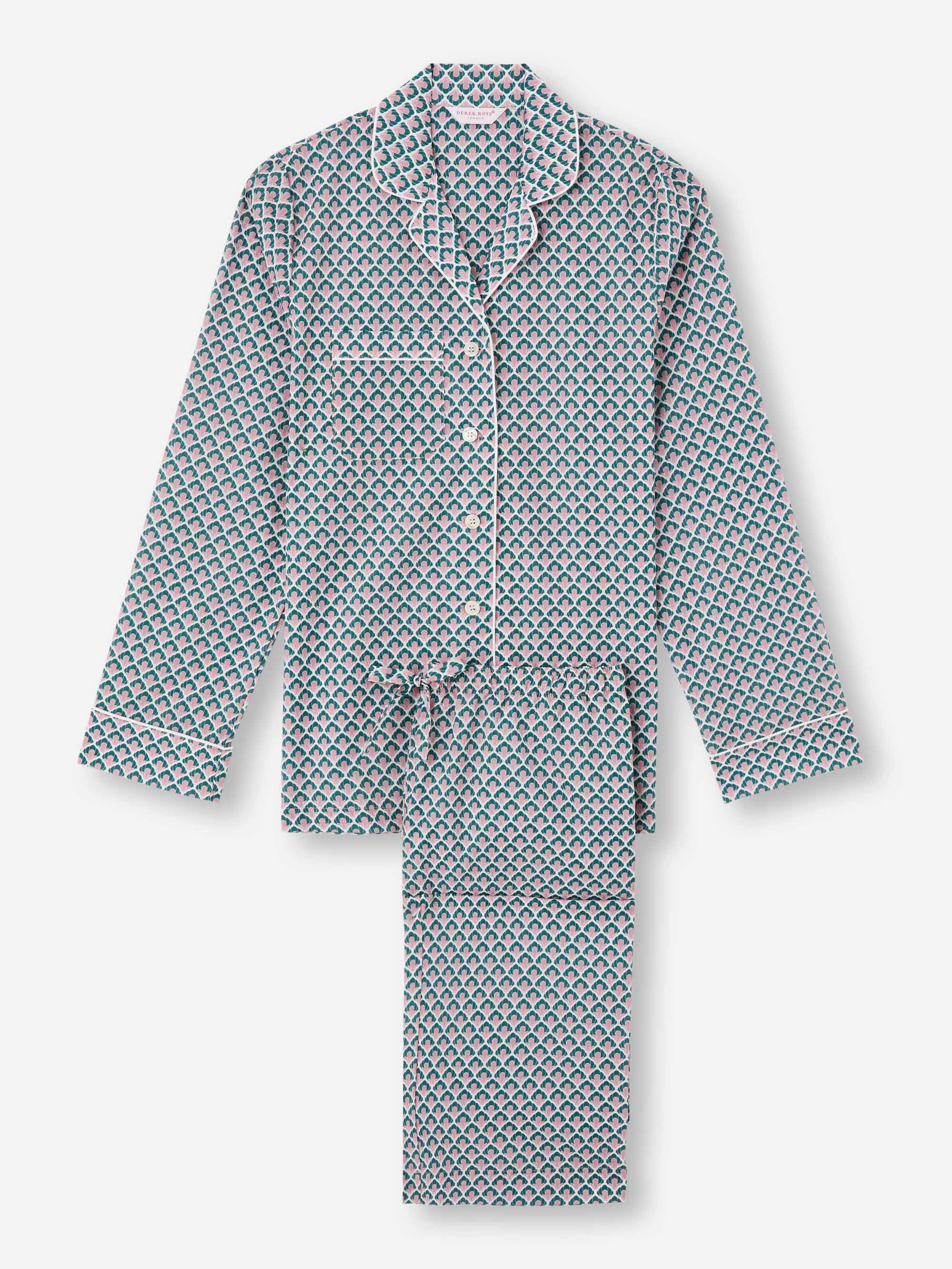 Women's Pyjamas Cotton Batiste Jungle Green Scalloped Leaf Print