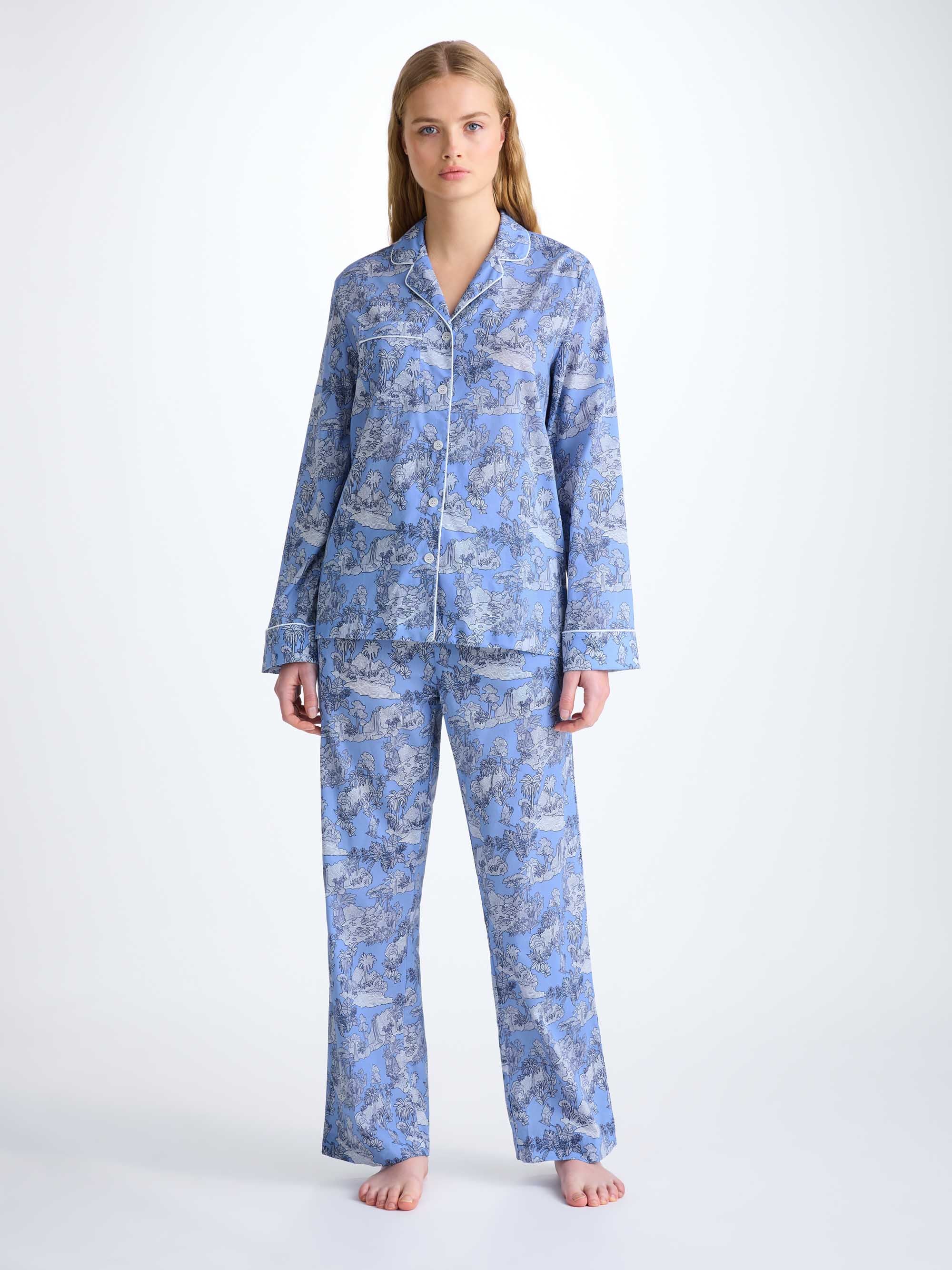 Women's Pyjamas Cotton Batiste Blue Island Hopping Print