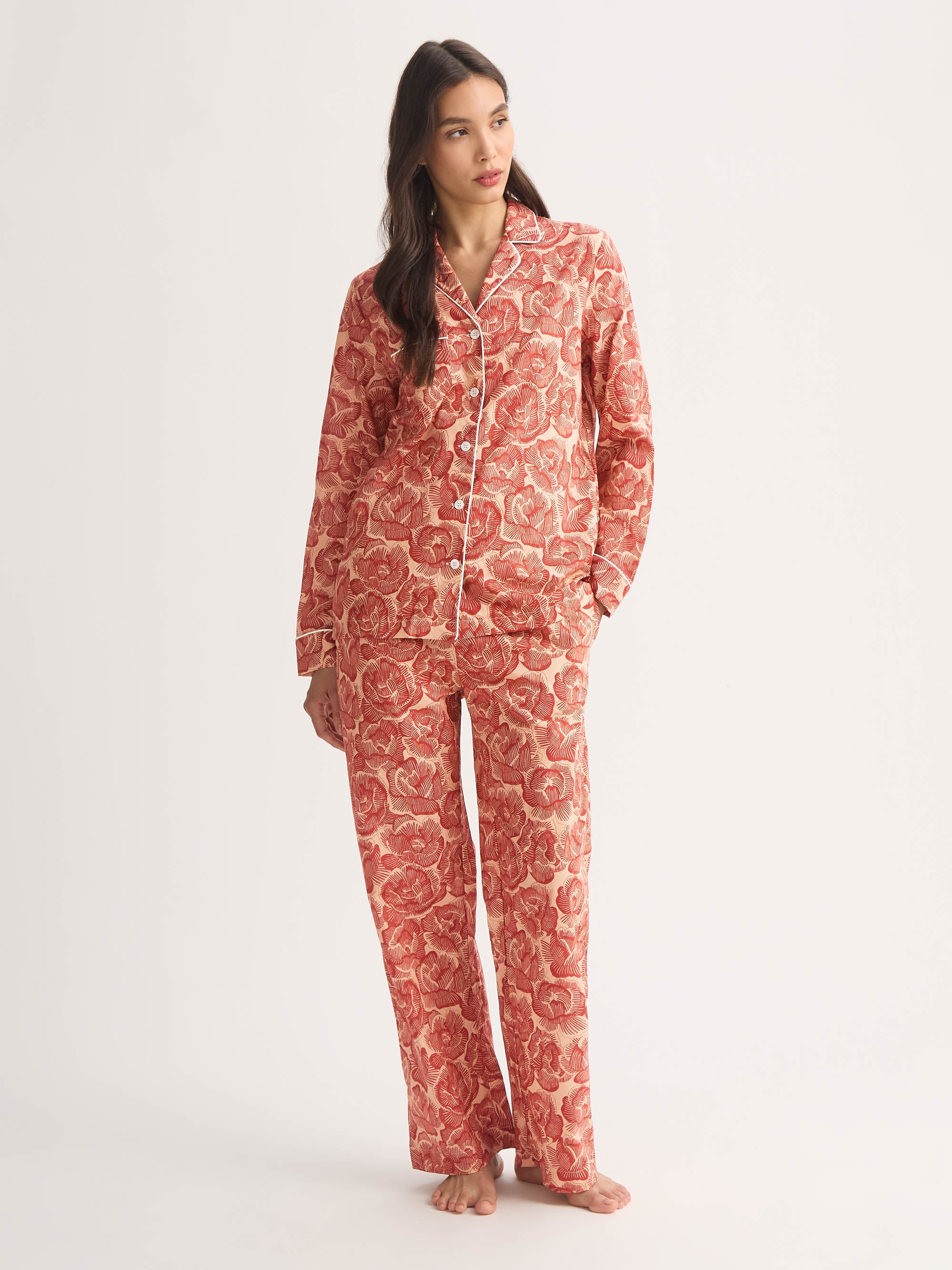 Women's Pyjamas Cotton Batiste Rustic Red Rose Print