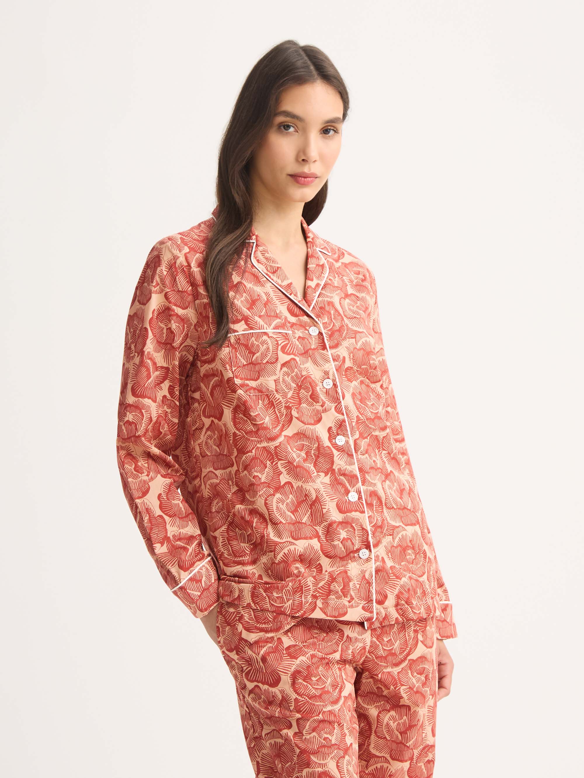 Women's Pyjamas Cotton Batiste Rustic Red Rose Print