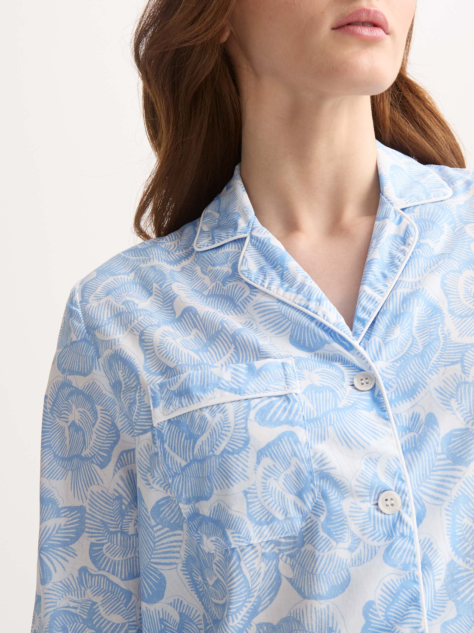 Women's Pyjamas Cotton Batiste Light Blue & White Rose Print