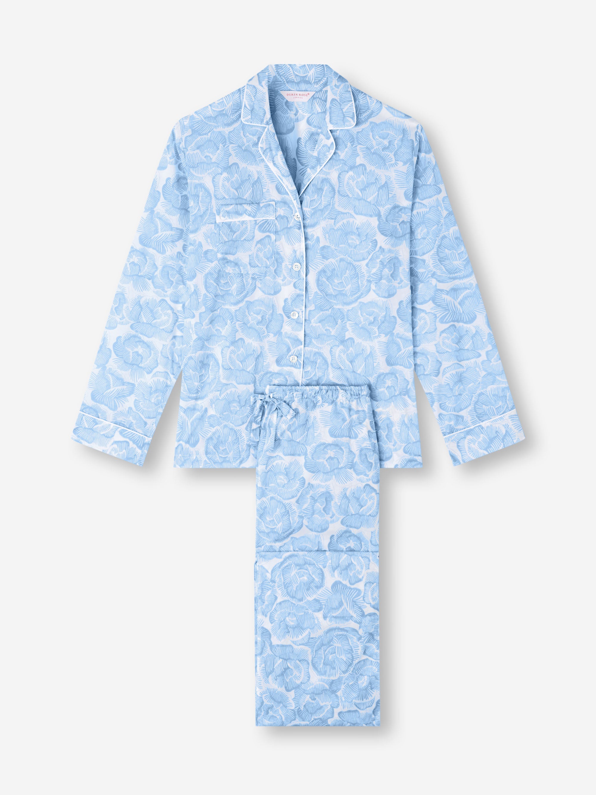 Women's Pyjamas Cotton Batiste Light Blue & White Rose Print