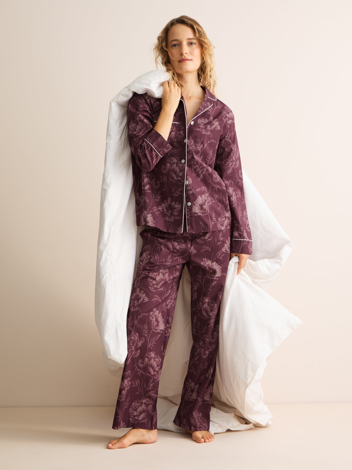 Ledbury Cotton Batiste Pajamas Mauve Wine Poppy