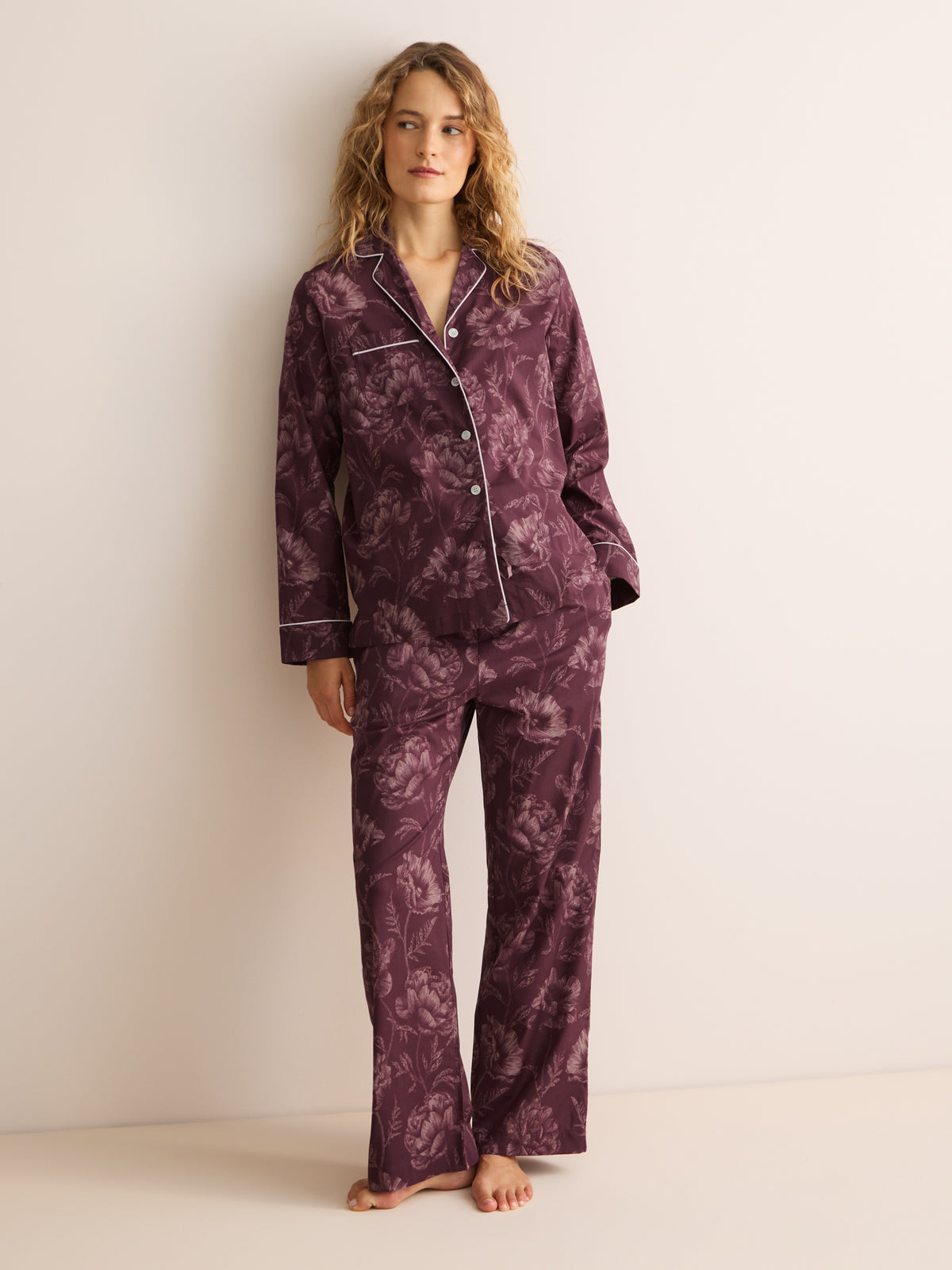 Ledbury Cotton Batiste Pajamas Mauve Wine Poppy