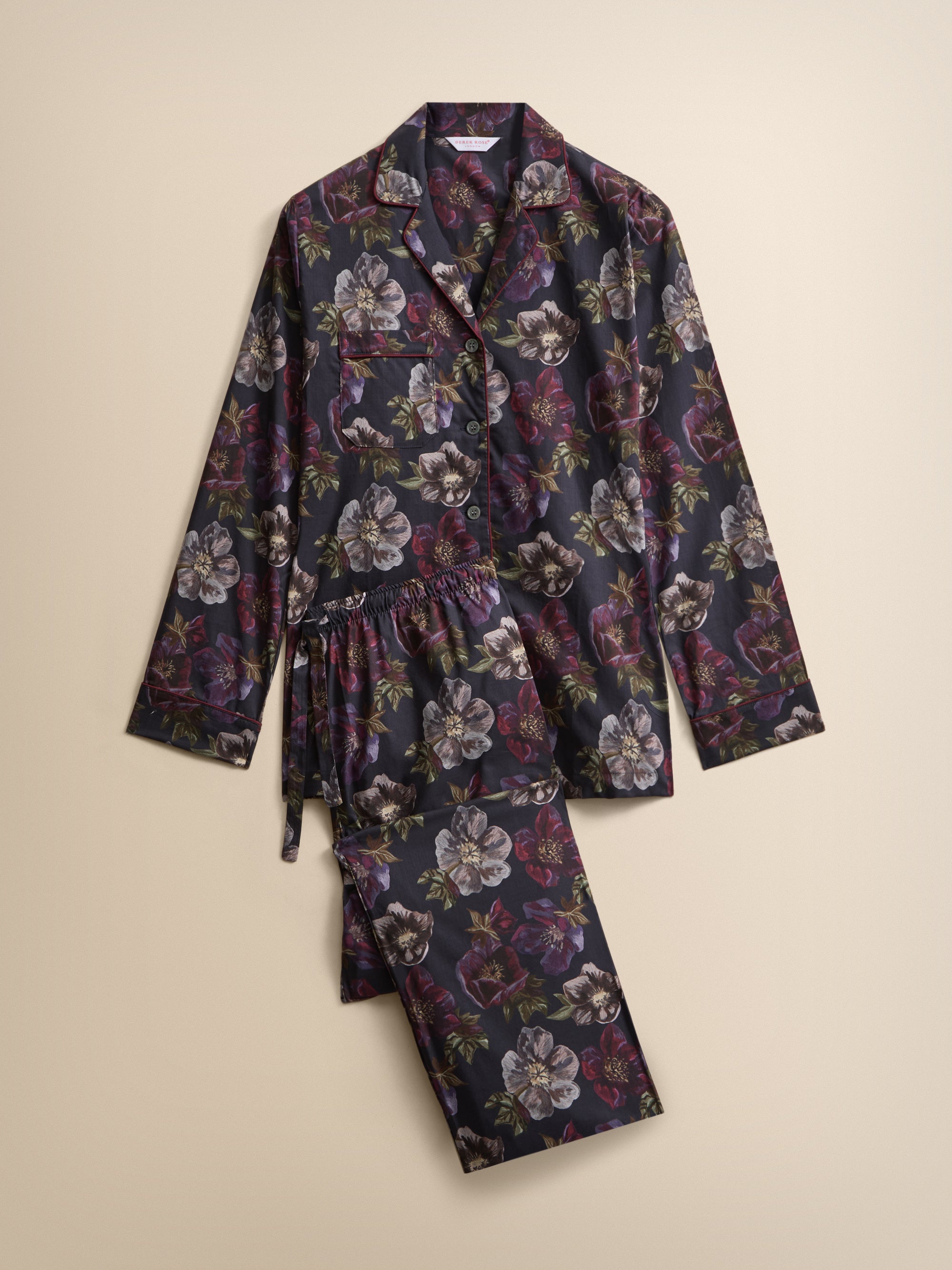 Ledbury Cotton Batiste Pajamas Midnight Blue Floral