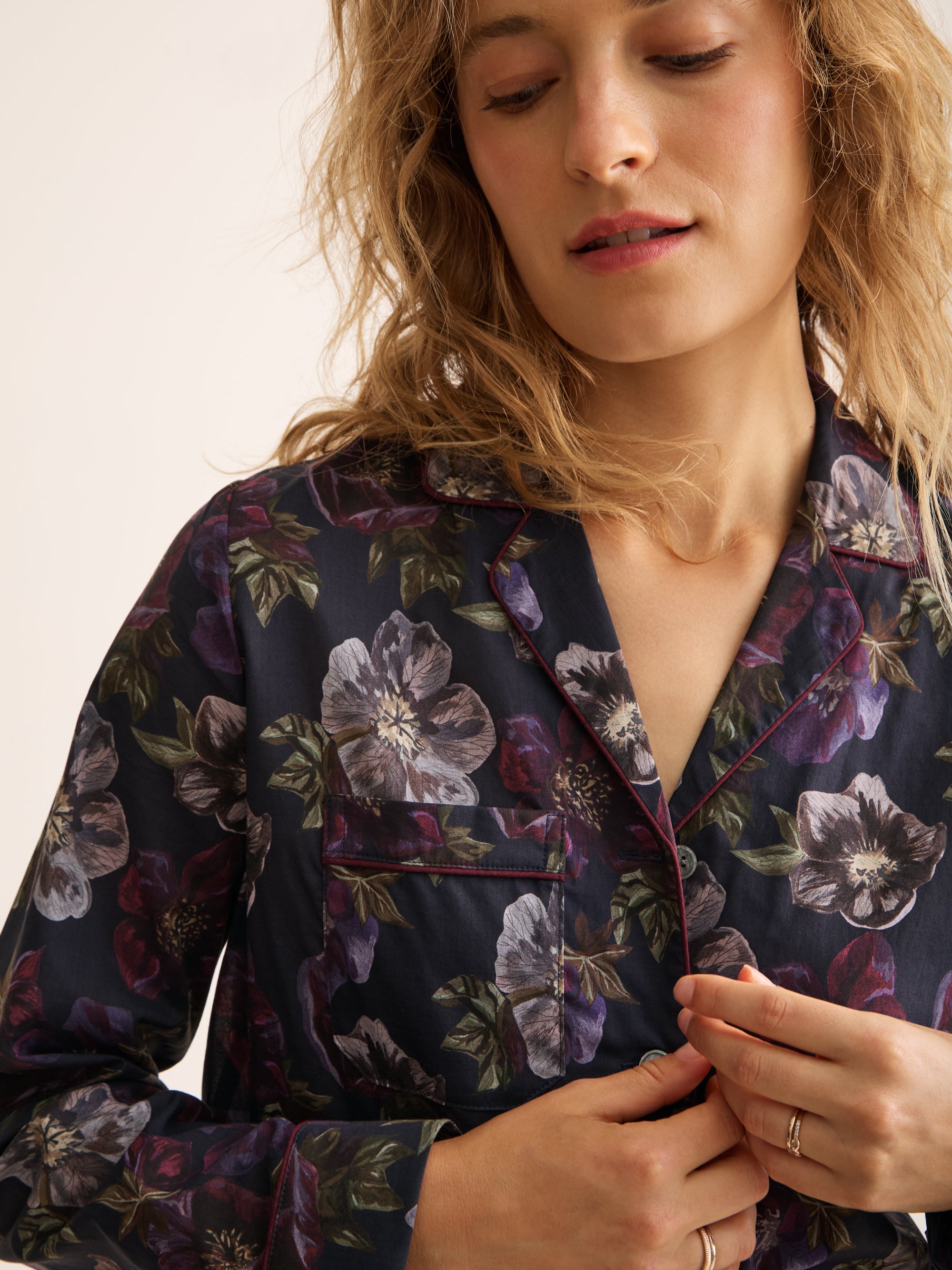 Ledbury Cotton Batiste Pajamas Midnight Blue Floral