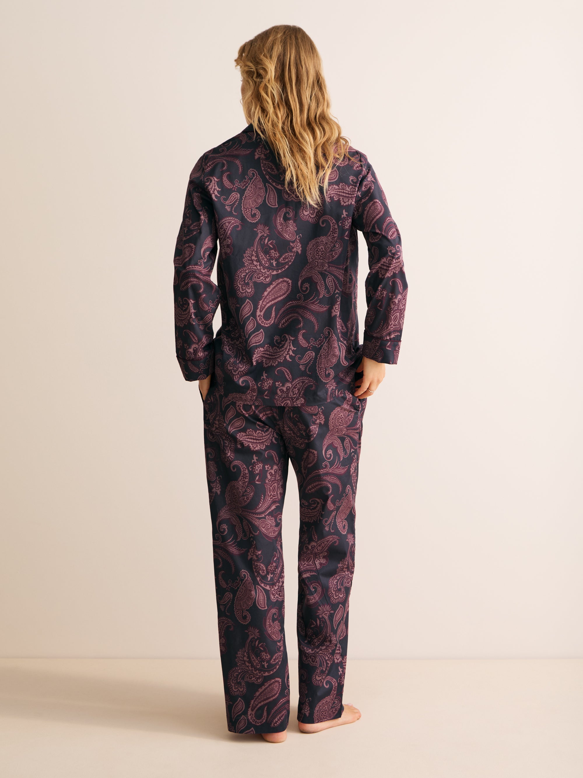 Ledbury Cotton Batiste Pajamas Night Gray & Wine Paisley