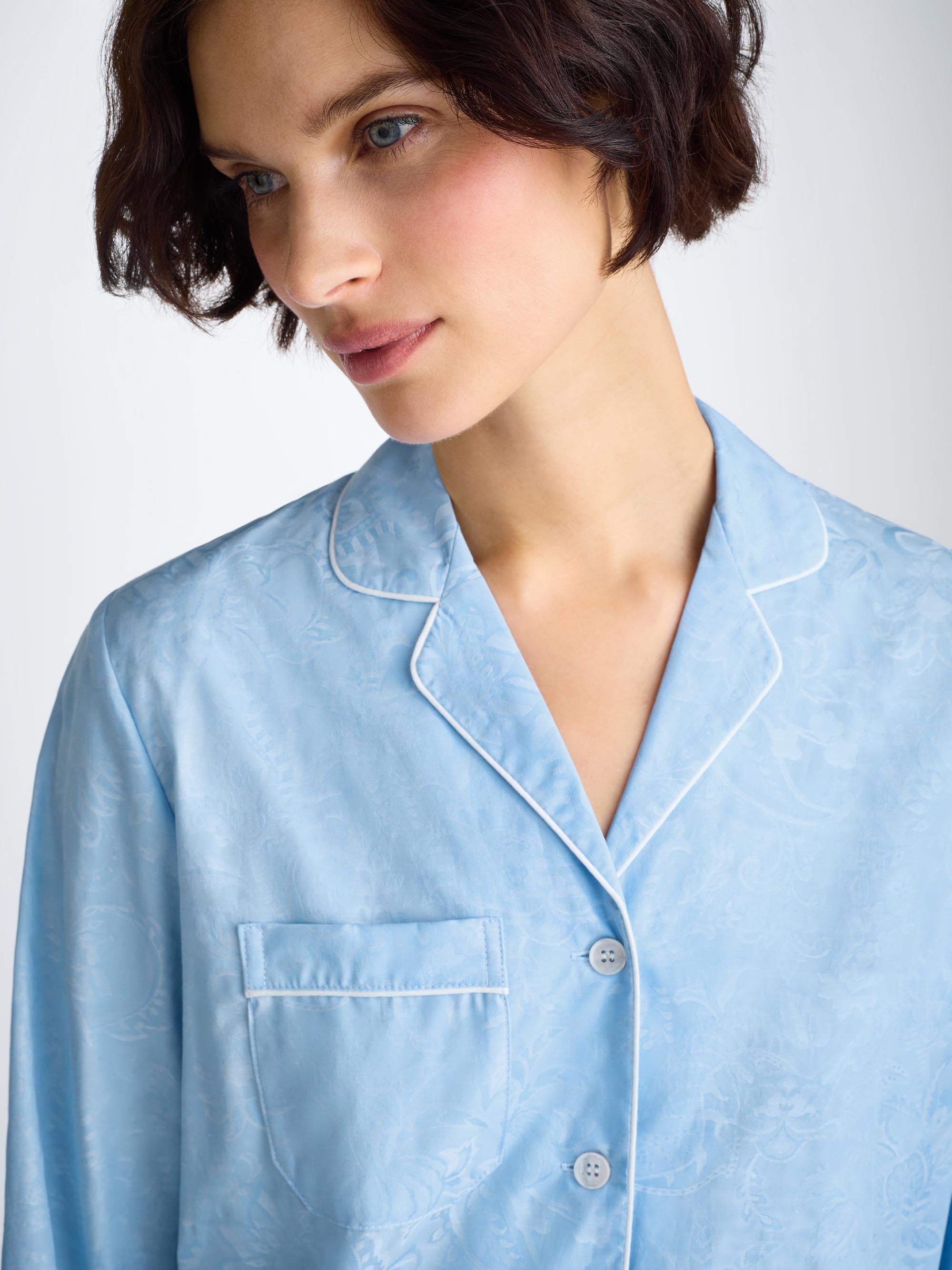 Women's Pajamas Cotton Jacquard Light Blue Jungle Paisley Pattern