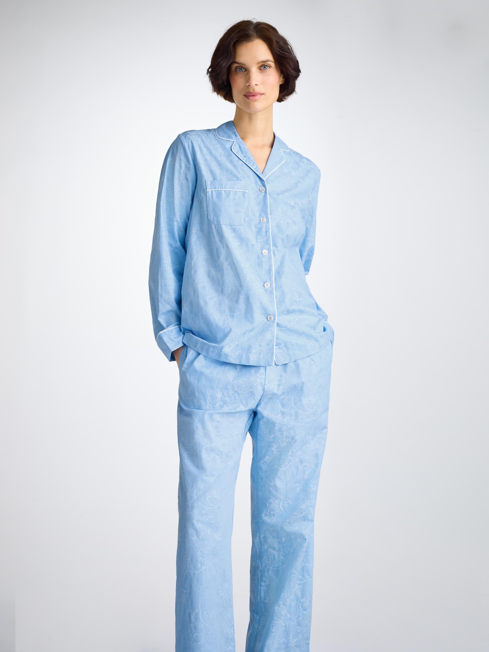 Women's Pajamas Cotton Jacquard Light Blue Jungle Paisley Pattern