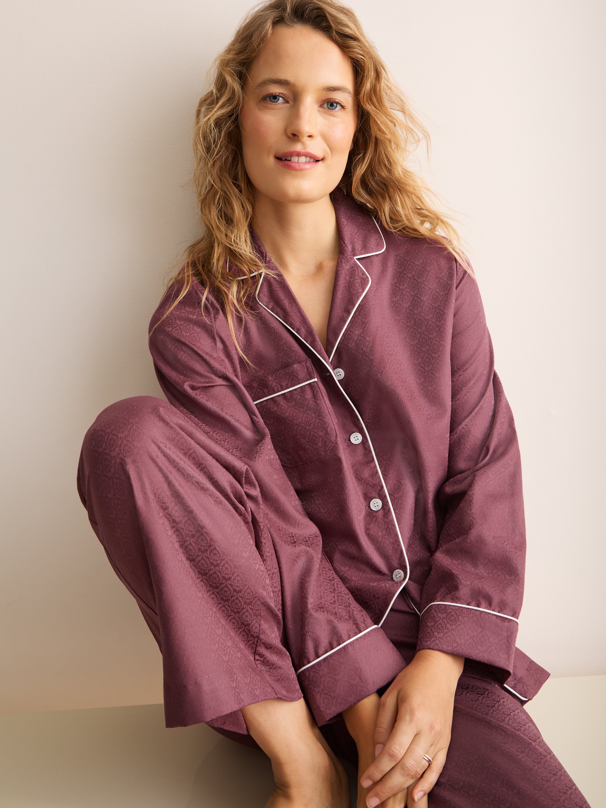 Paris Cotton Jacquard Pyjamas Roan Rouge Damask