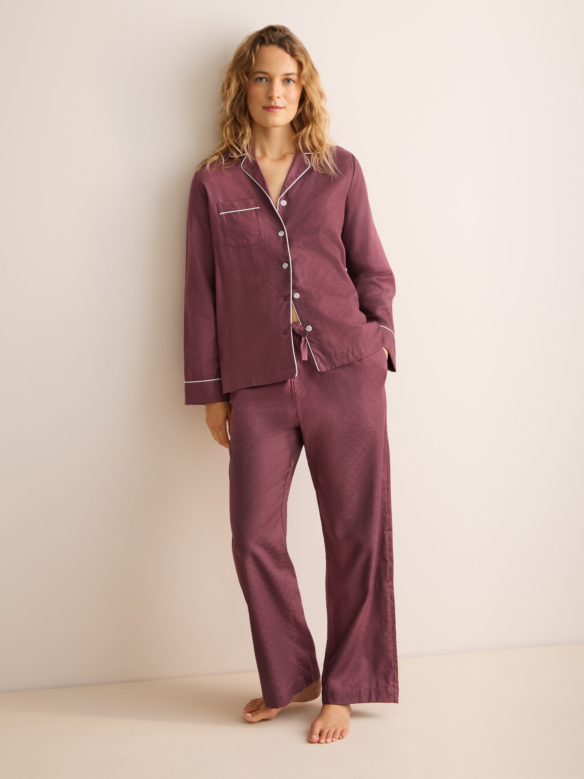 Paris Cotton Jacquard Pyjamas Roan Rouge Damask