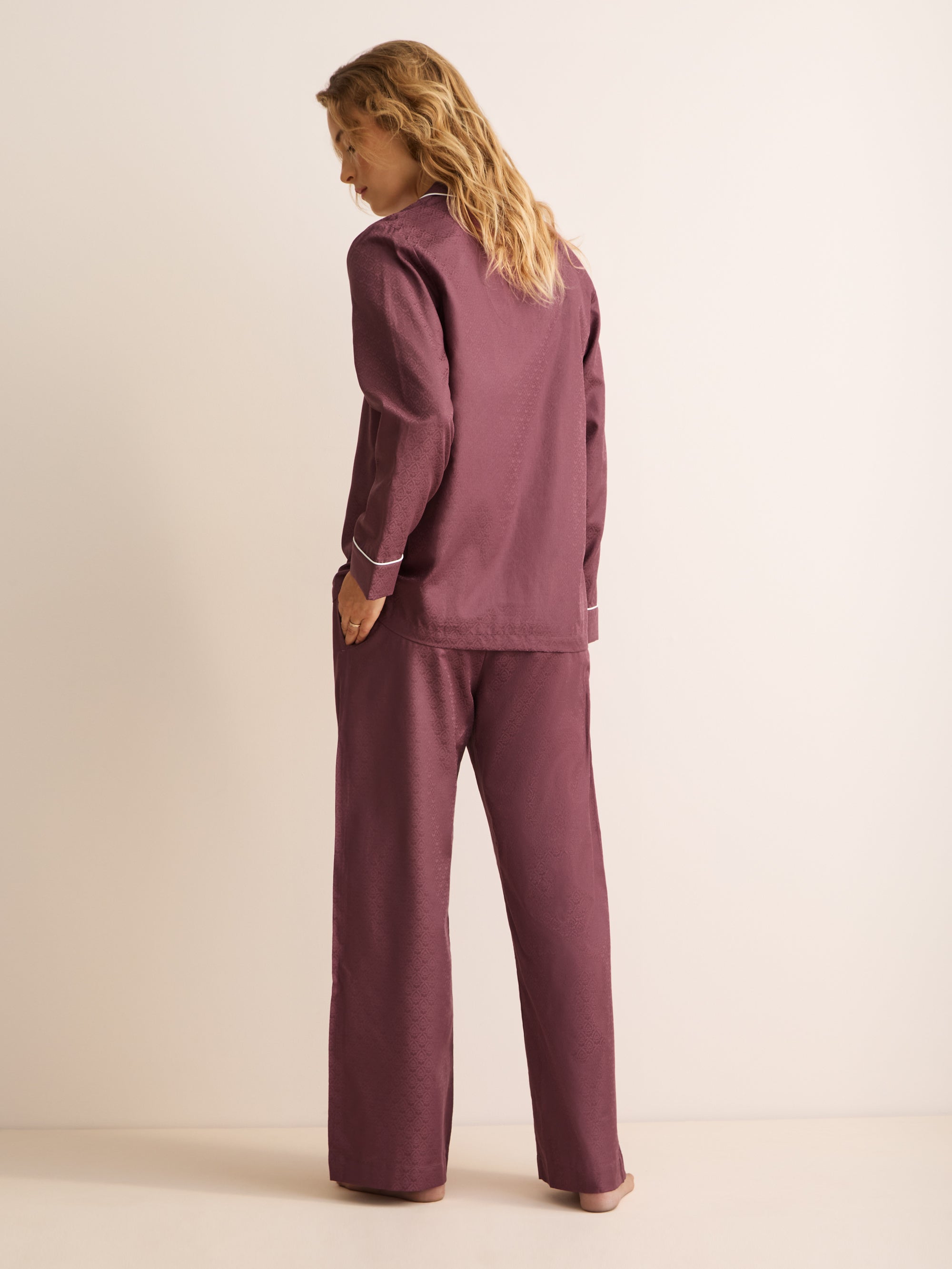 Paris Cotton Jacquard Pyjamas Roan Rouge Damask