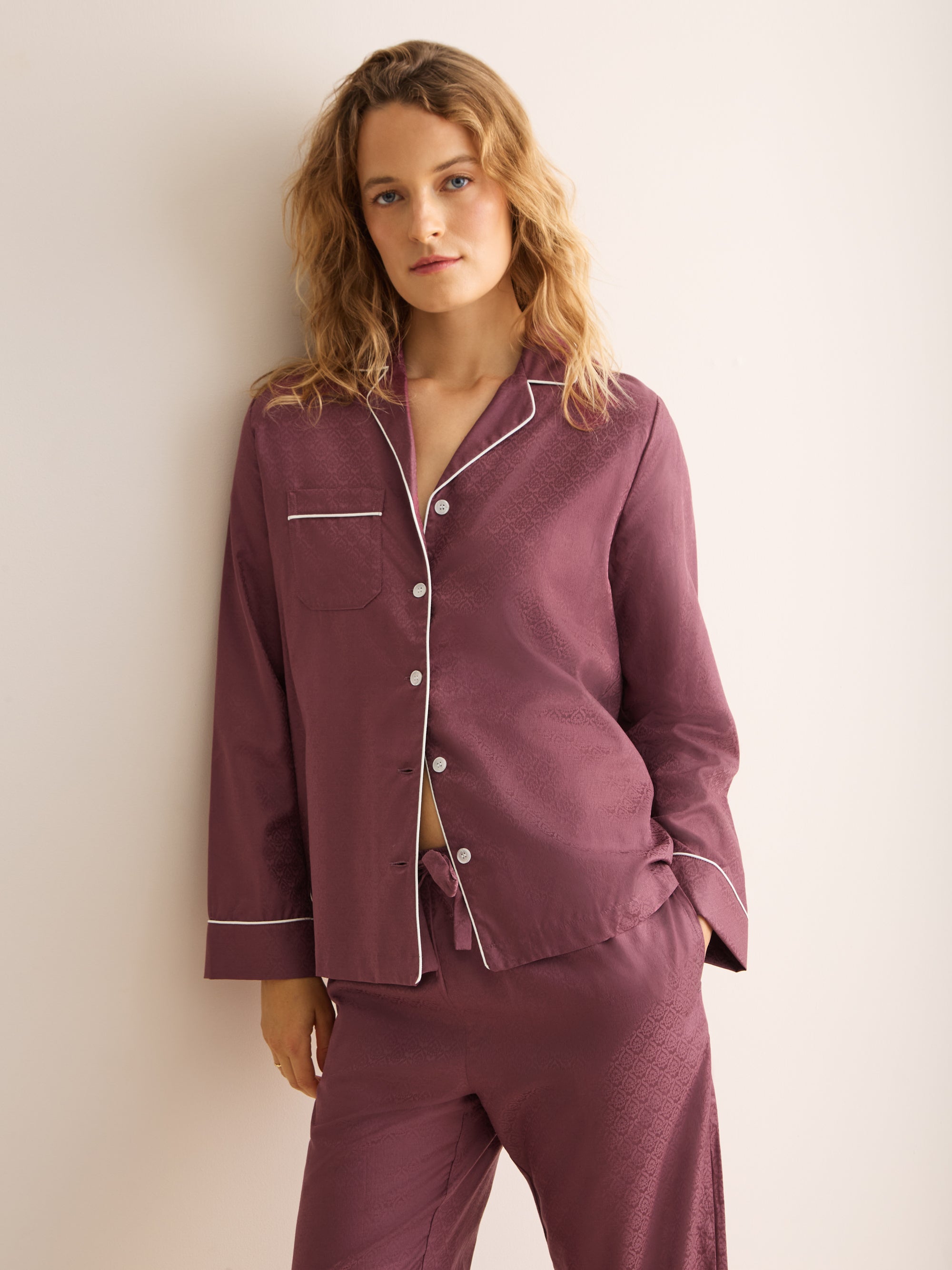 Paris Cotton Jacquard Pyjamas Roan Rouge Damask