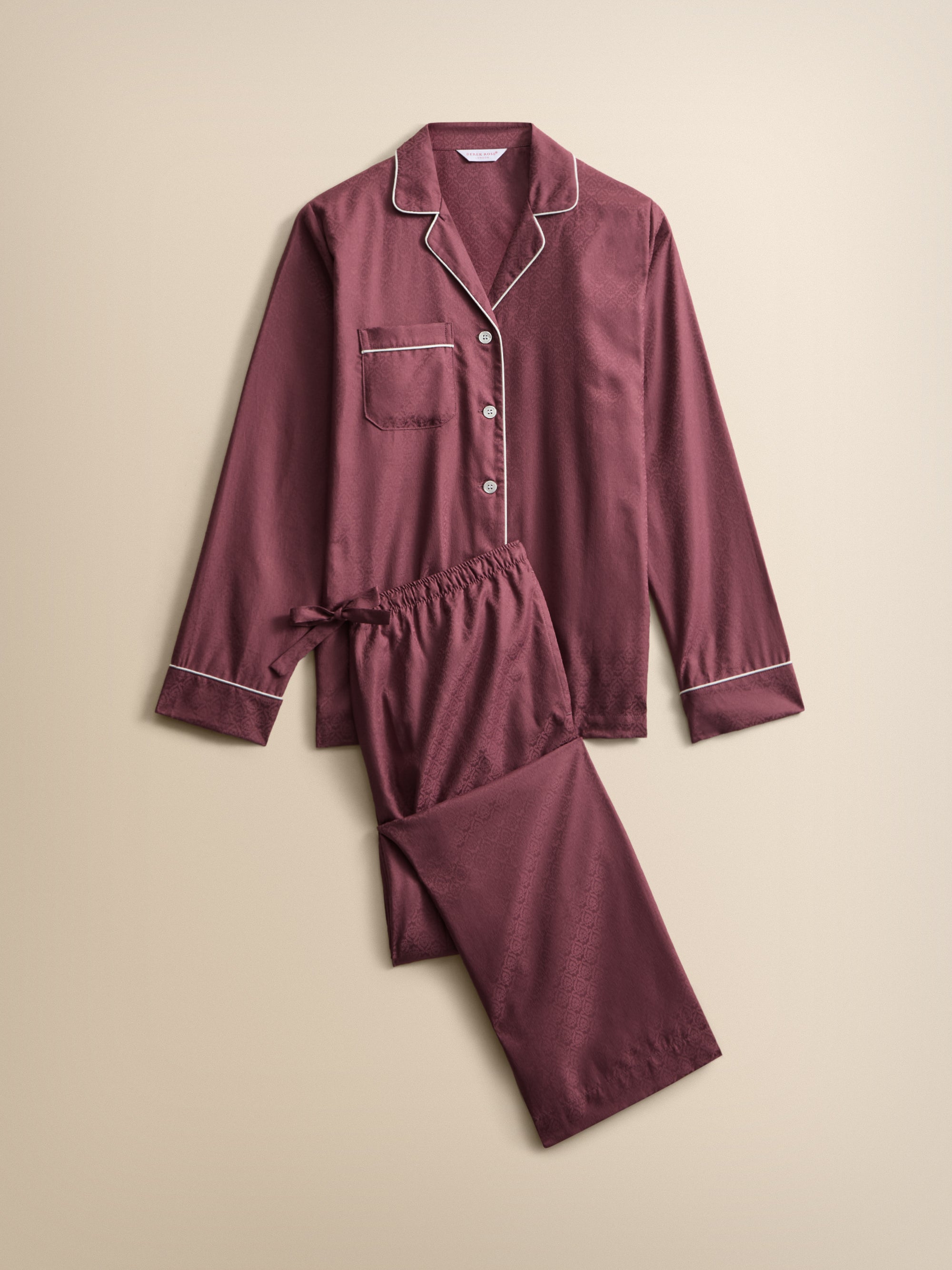 Paris Cotton Jacquard Pyjamas Roan Rouge Damask