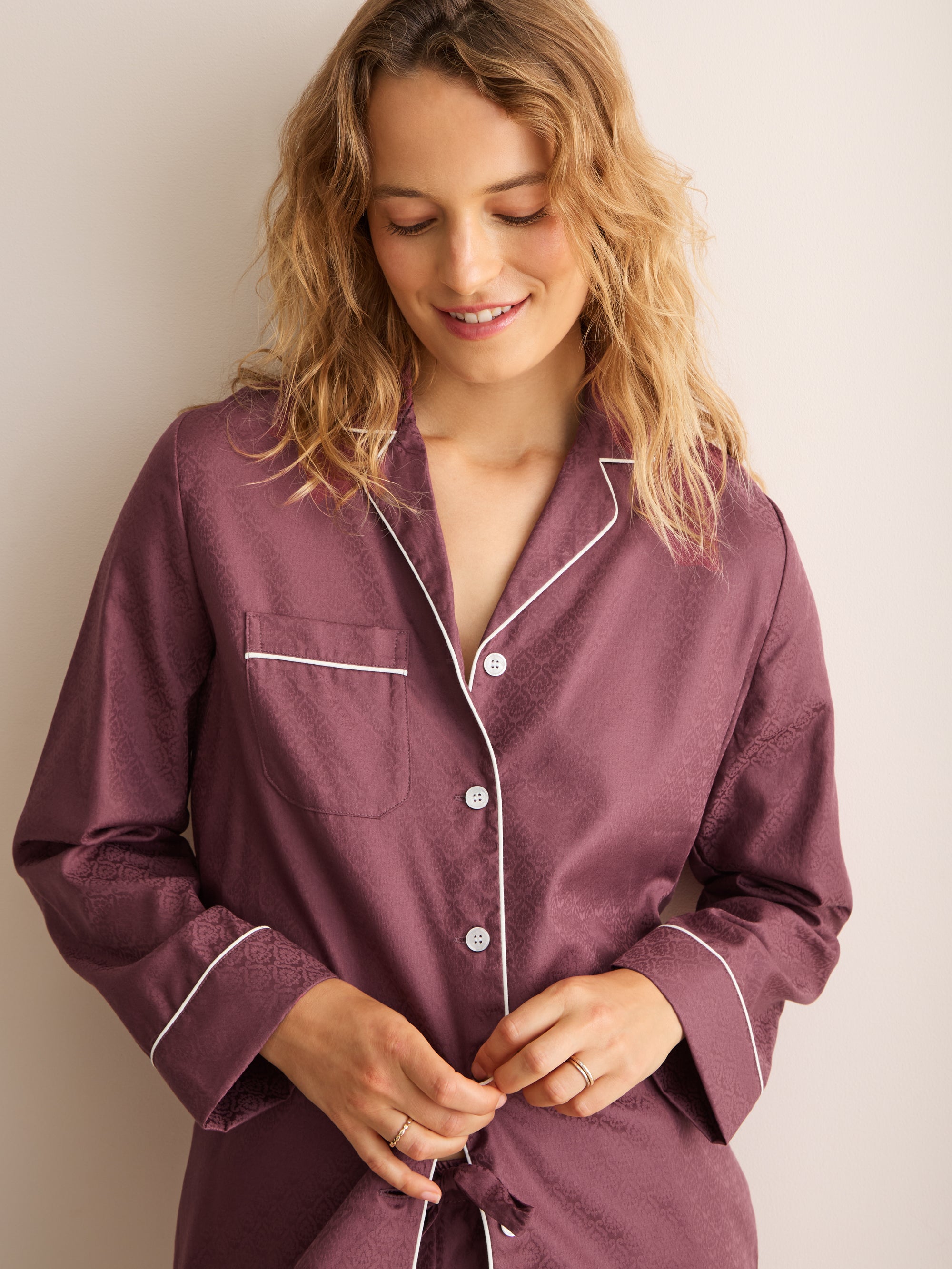 Paris Cotton Jacquard Pyjamas Roan Rouge Damask
