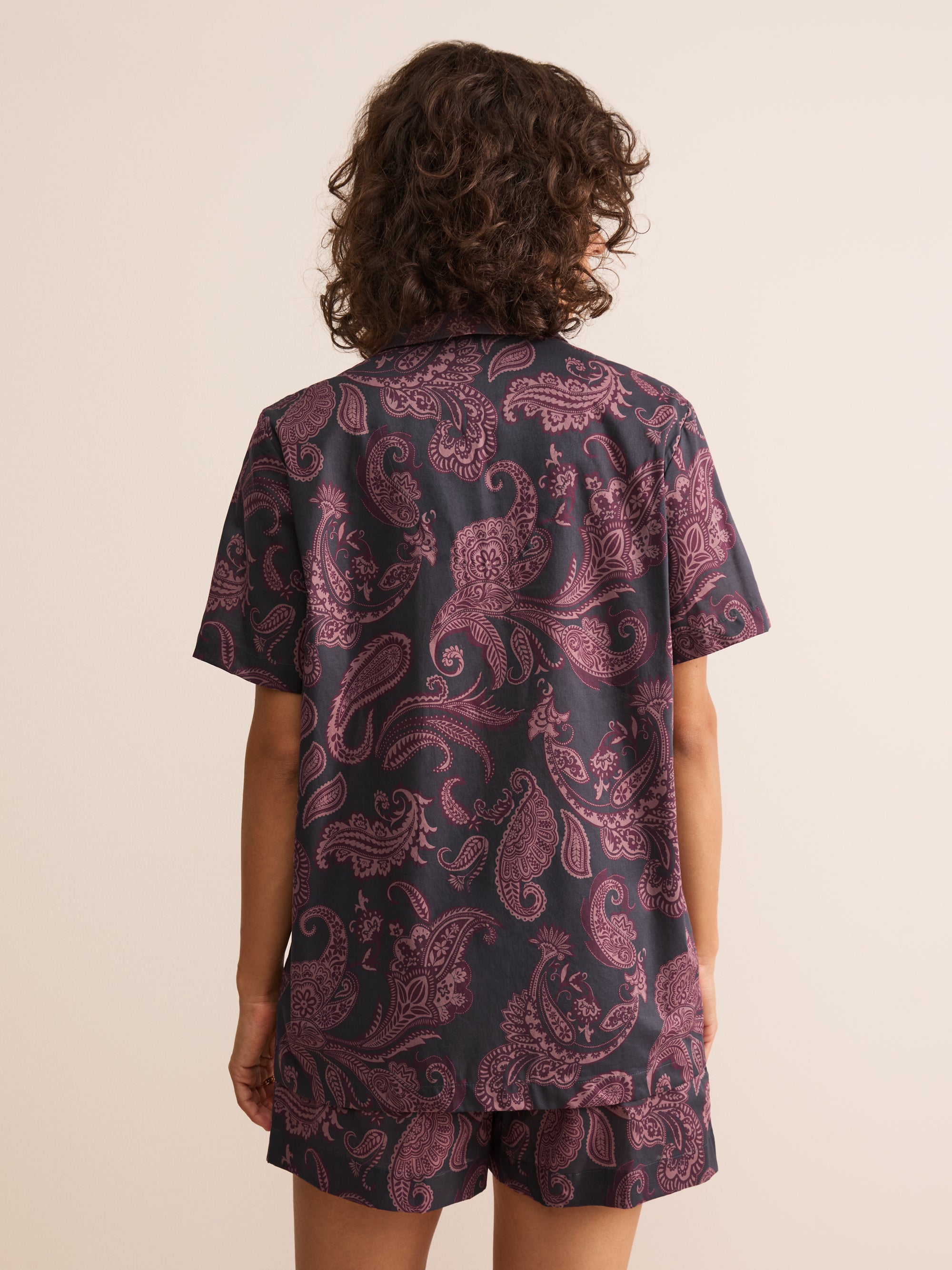 Ledbury Cotton Batiste Short Pajamas Night Gray & Wine Paisley