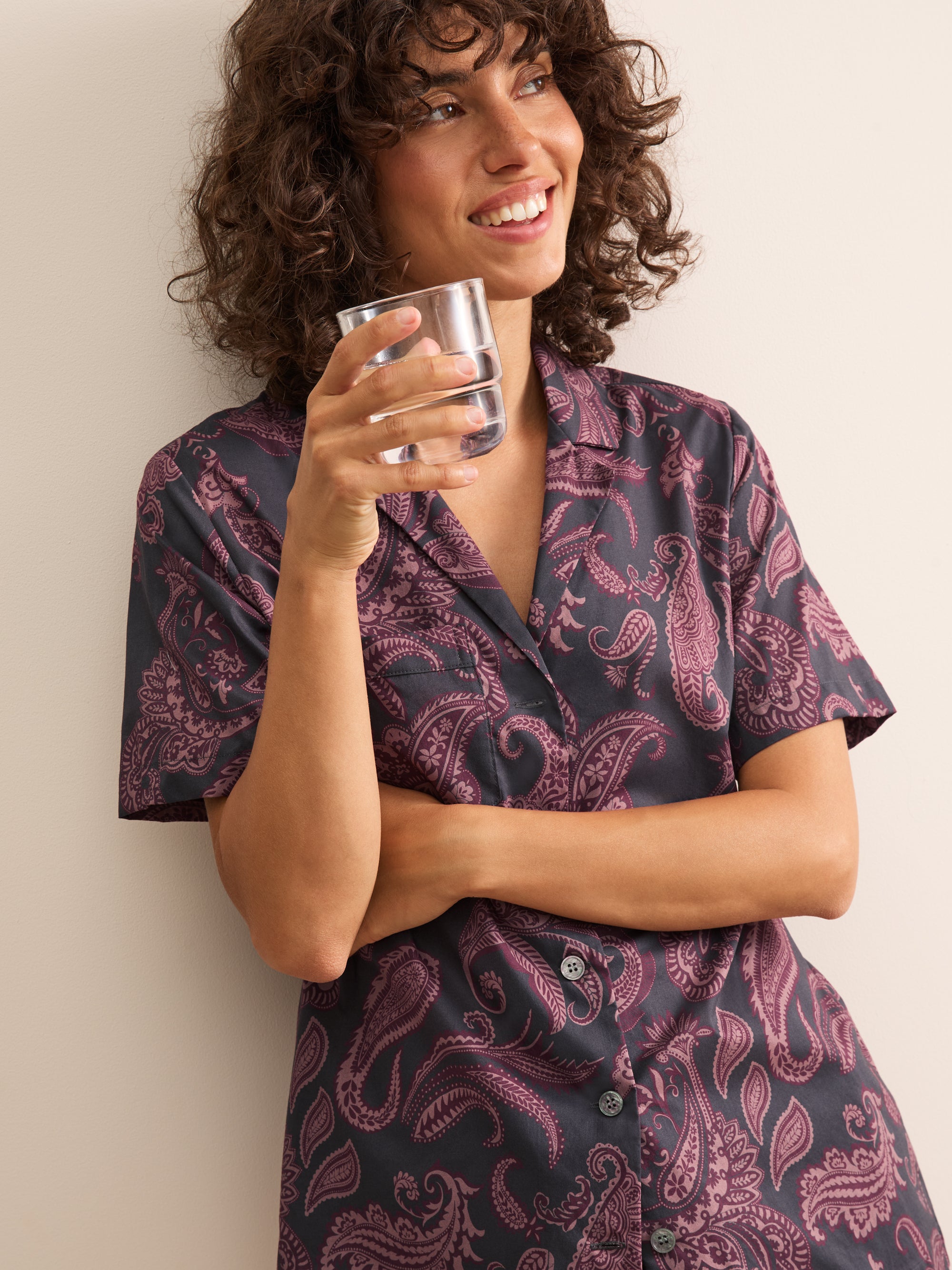 Ledbury Cotton Batiste Short Pajamas Night Gray & Wine Paisley