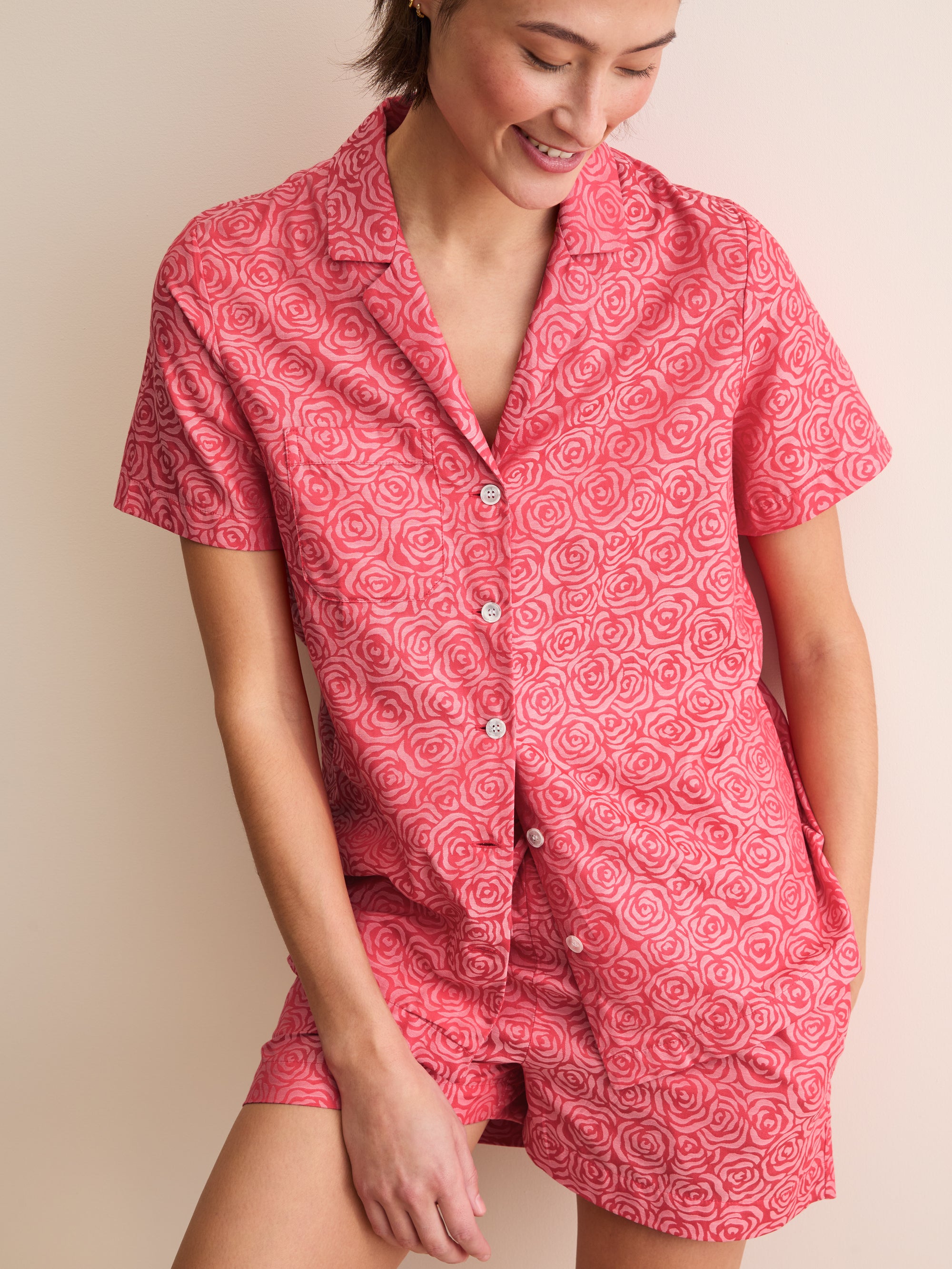 Women's Short Pyjamas Paris Cotton Jacquard Red Rose