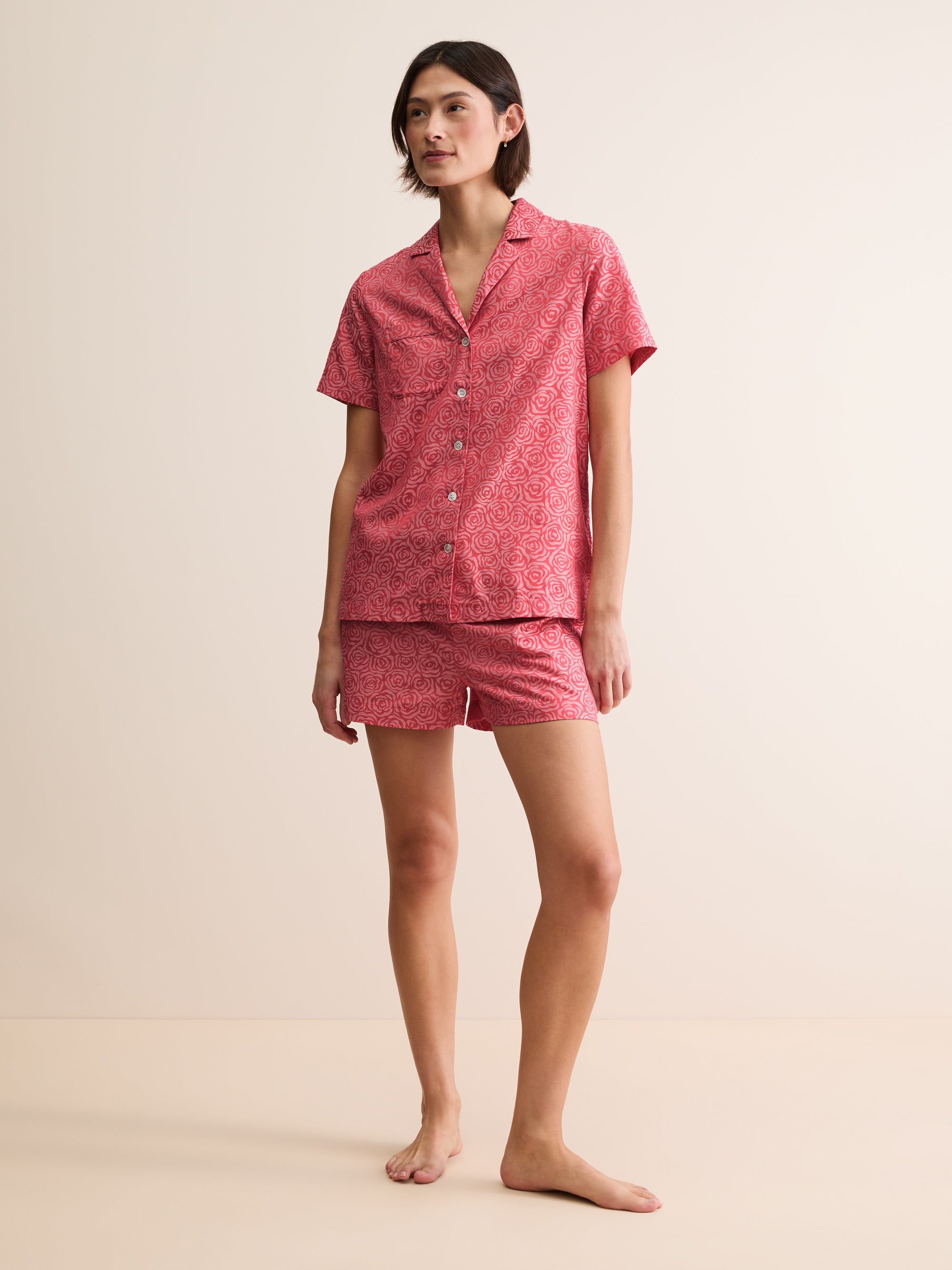 Women's Short Pyjamas Paris Cotton Jacquard Red Rose