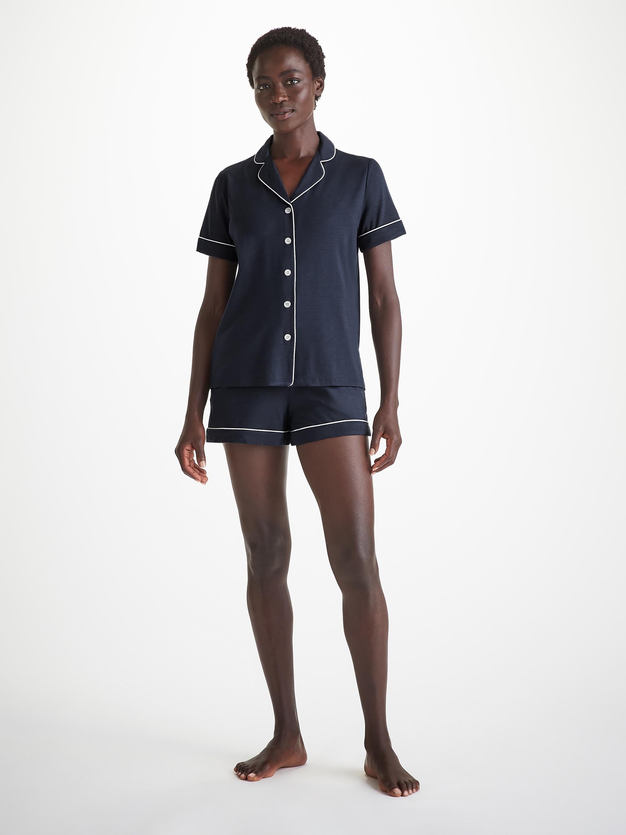 Lara Micro Modal Stretch Navy Women s Short Pyjamas Derek Rose