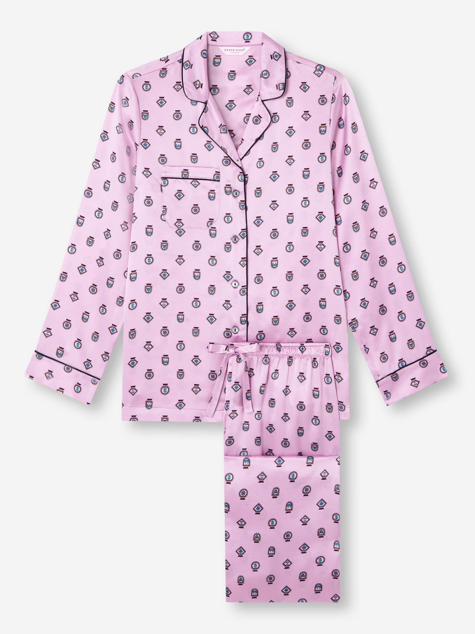 Women's Pyjamas Silk Satin Lilac Badge Pattern