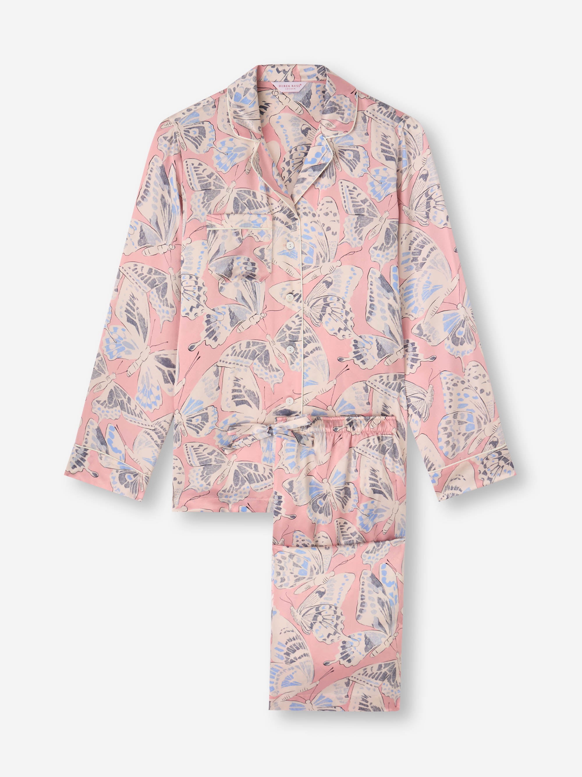 Women's Silk Pyjamas Pink Multicolour Butterfly Print