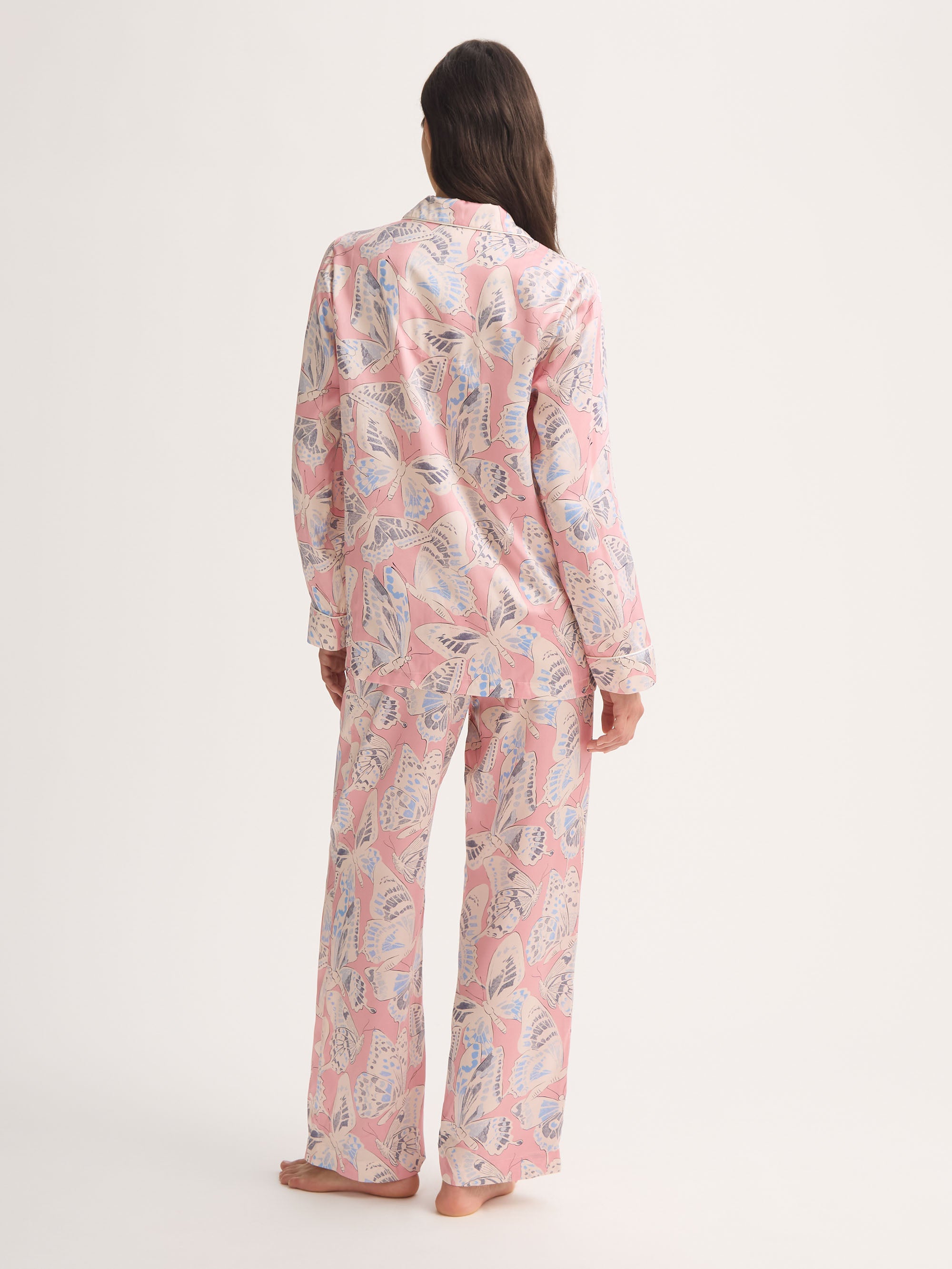 Women's Silk Pyjamas Pink Multicolour Butterfly Print