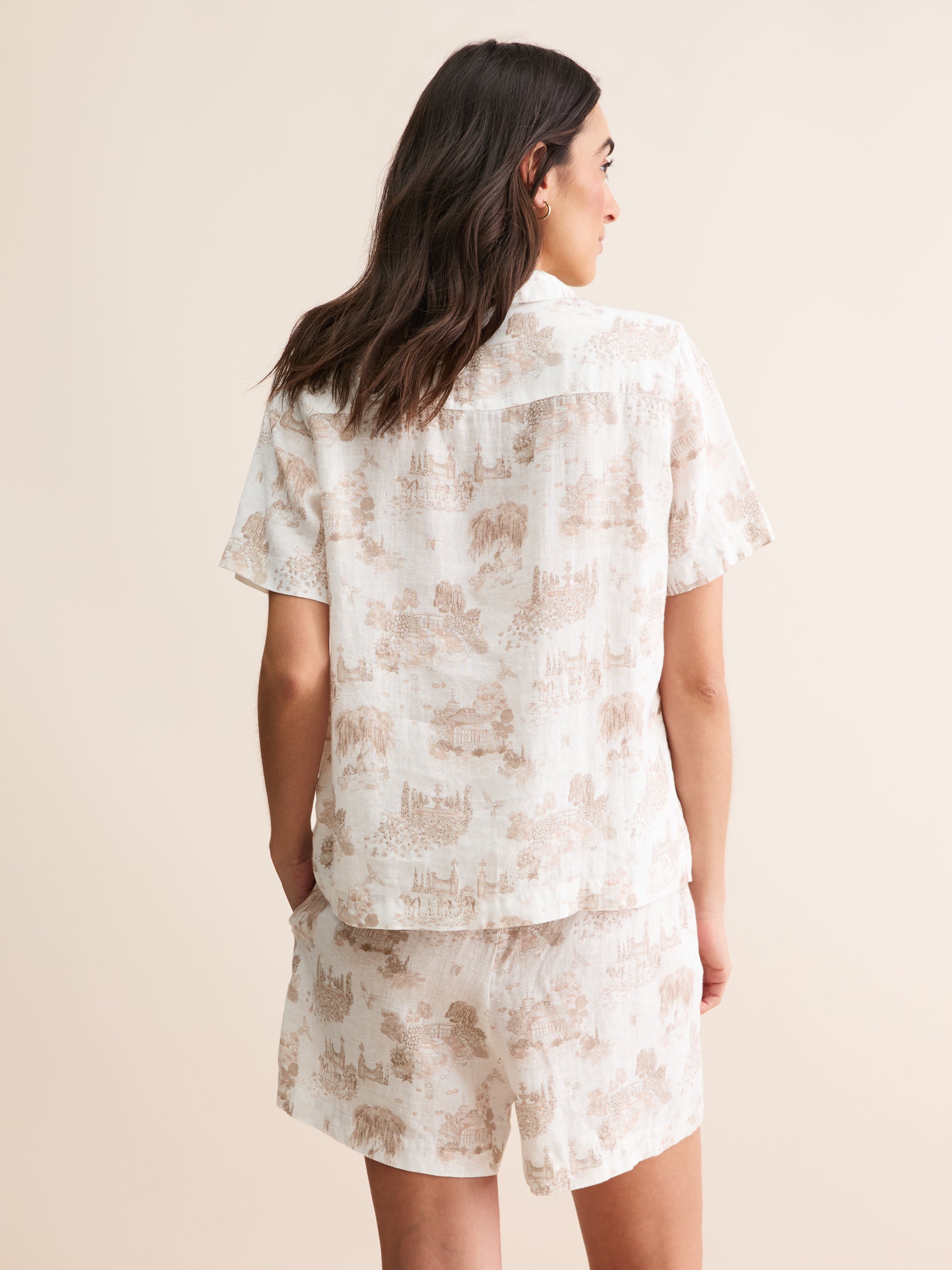 Women's Linen Short Pyjamas London Toile White