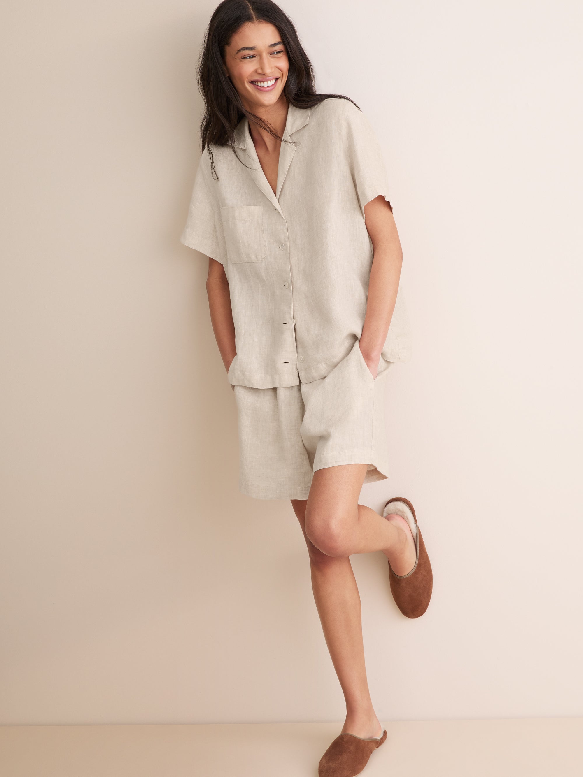 Women's Short Pyjamas Sicily Linen Sand