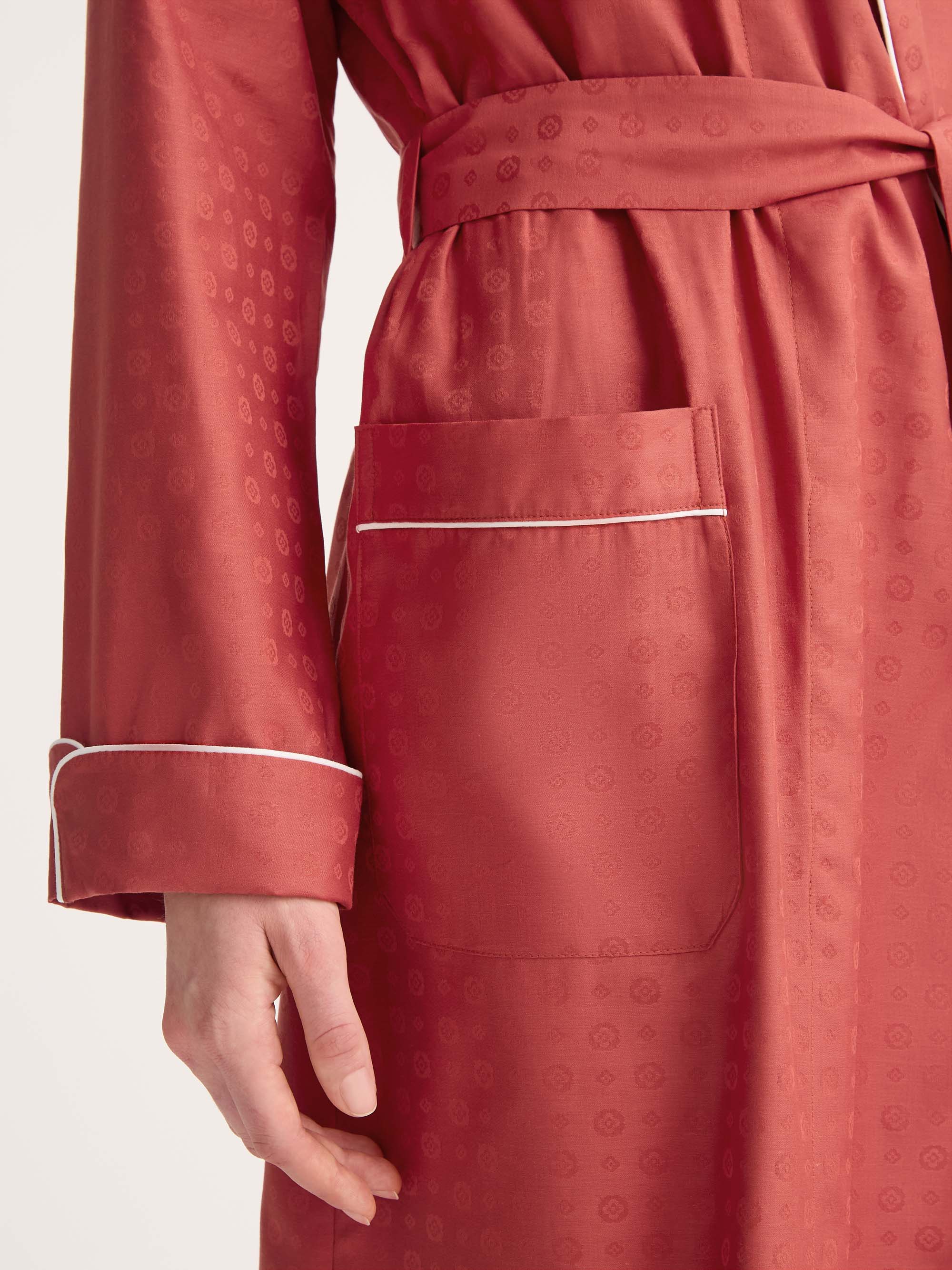 Women's Dressing Gown Cotton Jacquard Red Rose Motif