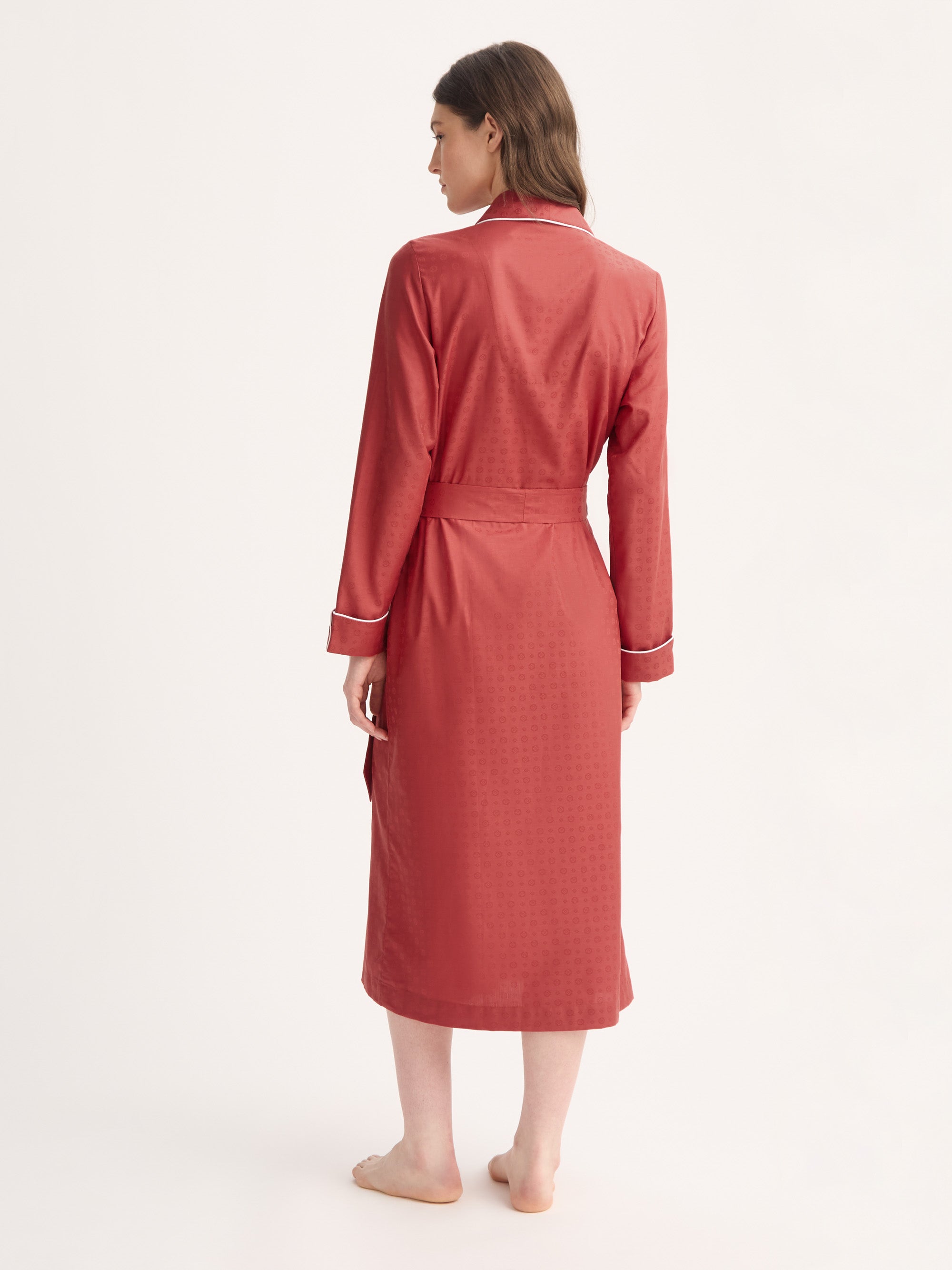 Women's Dressing Gown Cotton Jacquard Red Rose Motif