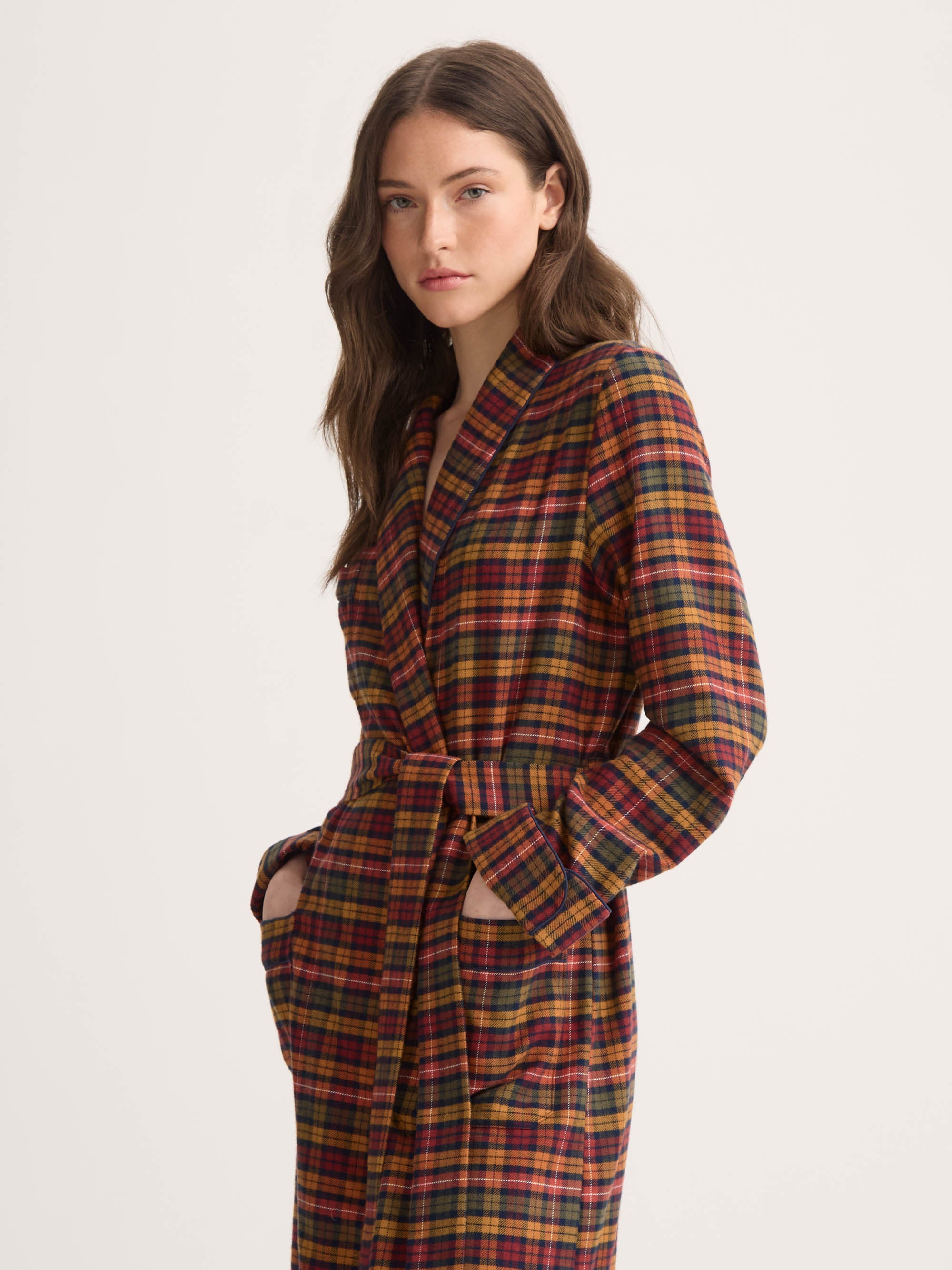 Women's Dressing Gown Kelburn Brushed Cotton Multicolour Check