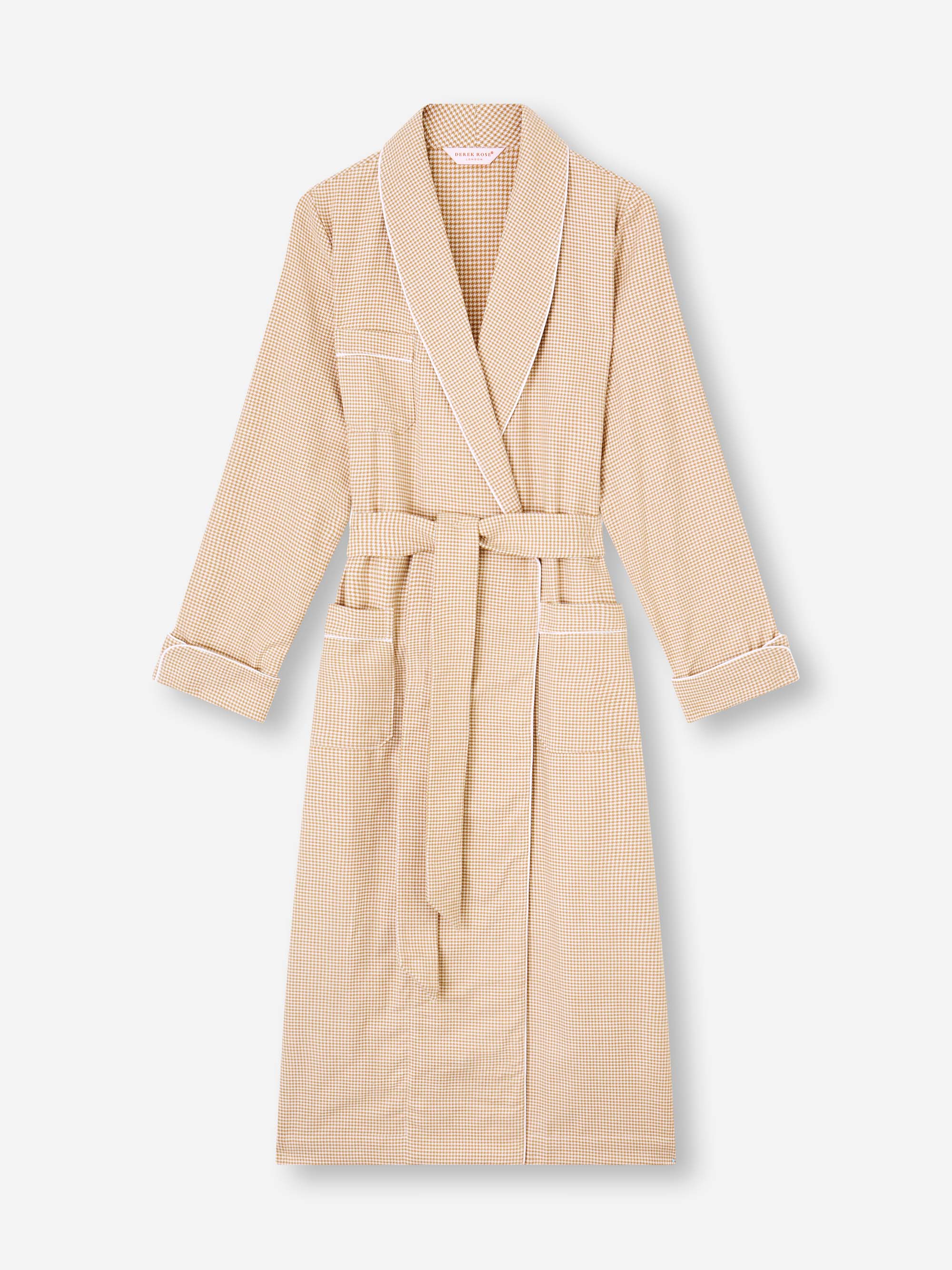 Women's Dressing Gown Kelburn Brushed Cotton Blush Houndstooth