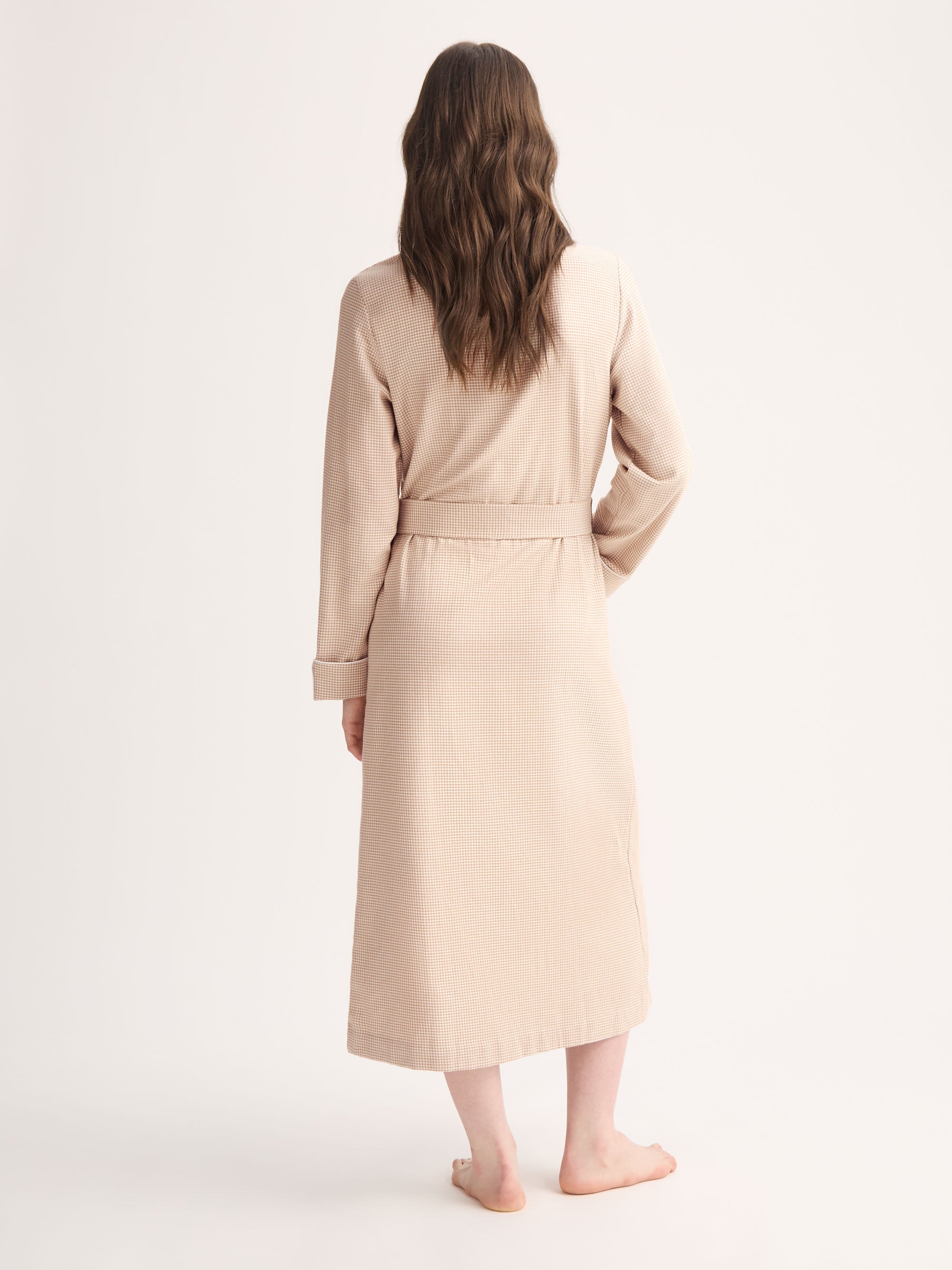 Women's Dressing Gown Kelburn Brushed Cotton Blush Houndstooth