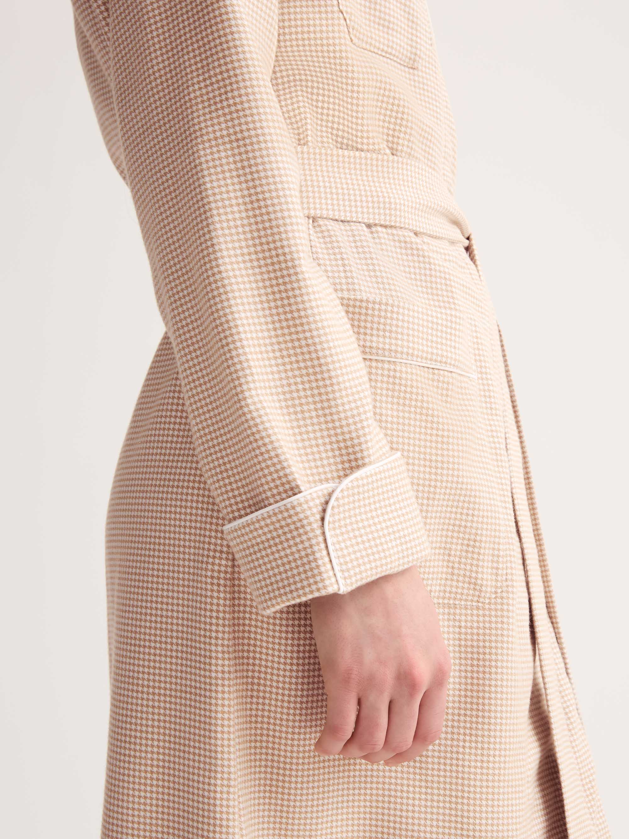 Women's Dressing Gown Kelburn Brushed Cotton Blush Houndstooth