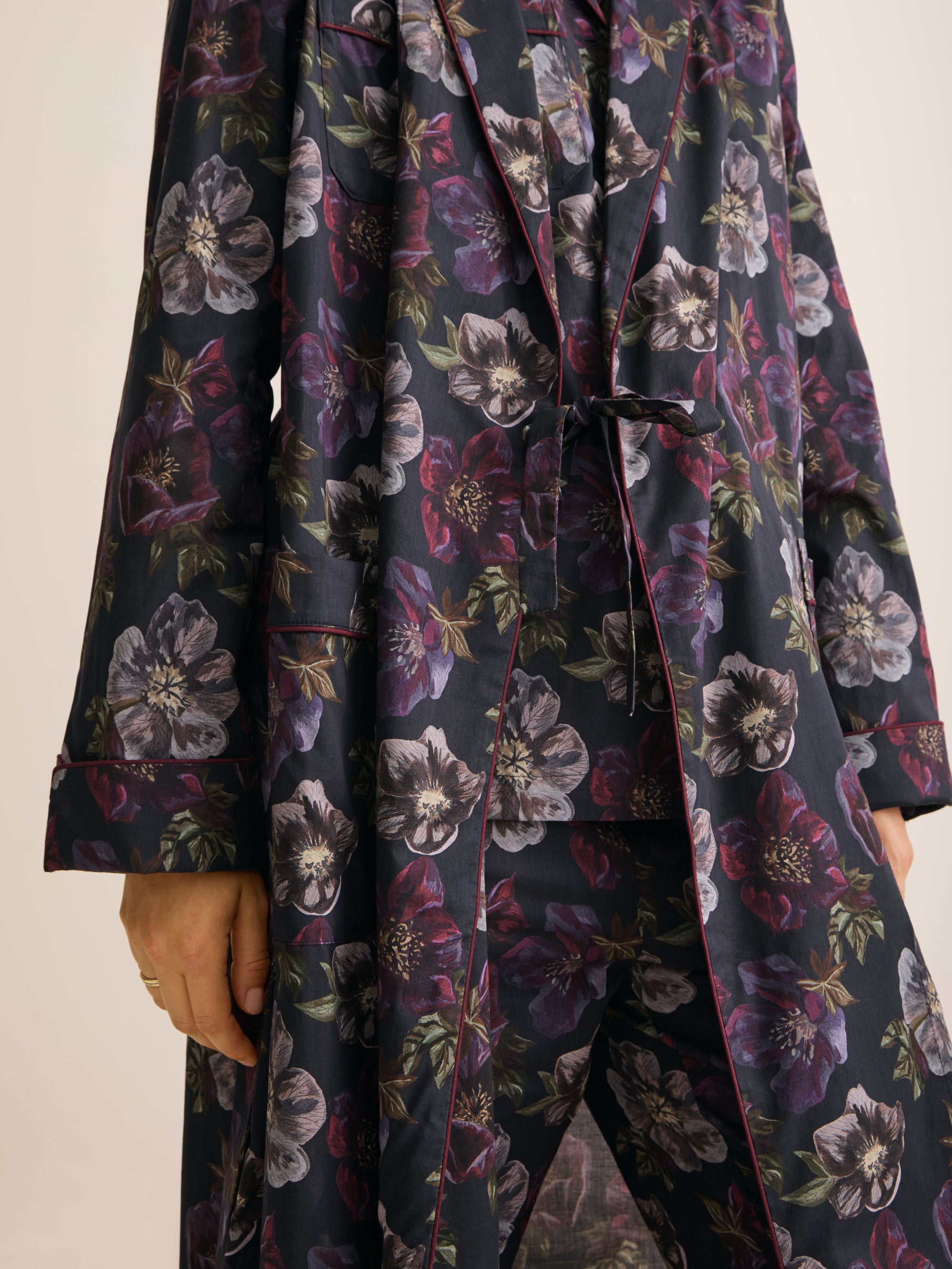 Ledbury Cotton Batiste Dressing Gown Midnight Blue Floral