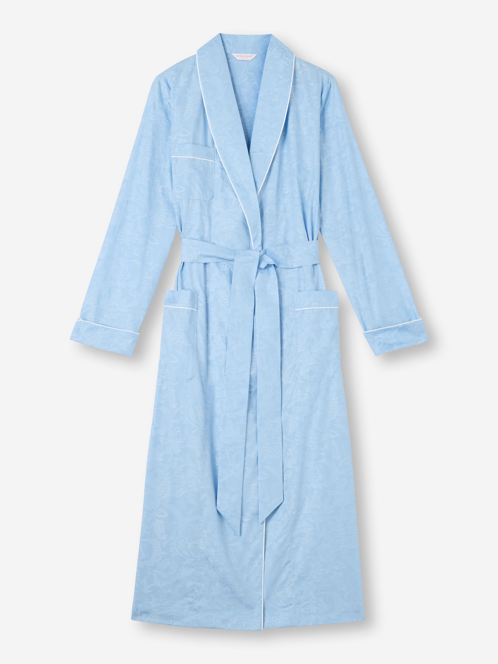 Women's Dressing Gown Cotton Jacquard Light Blue Jungle Paisley Pattern