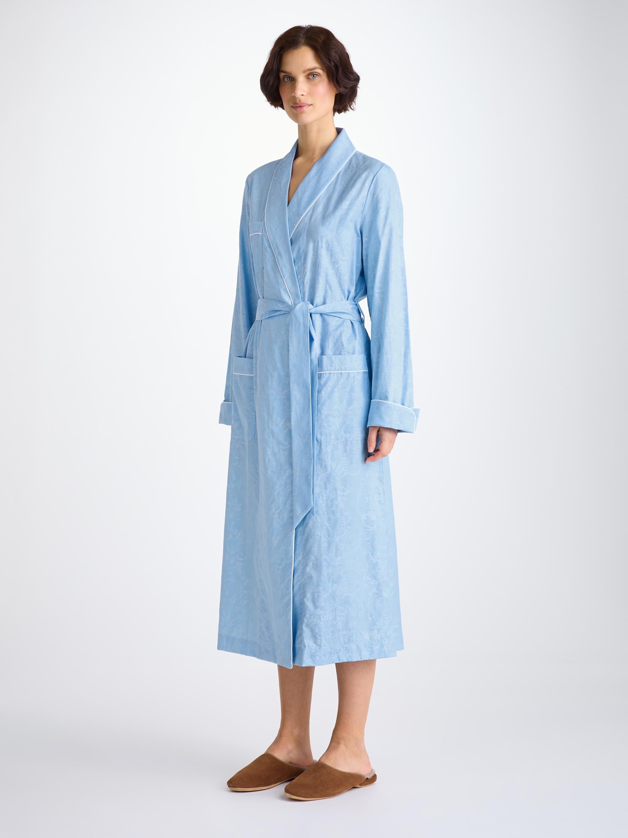 Women's Dressing Gown Cotton Jacquard Light Blue Jungle Paisley Pattern