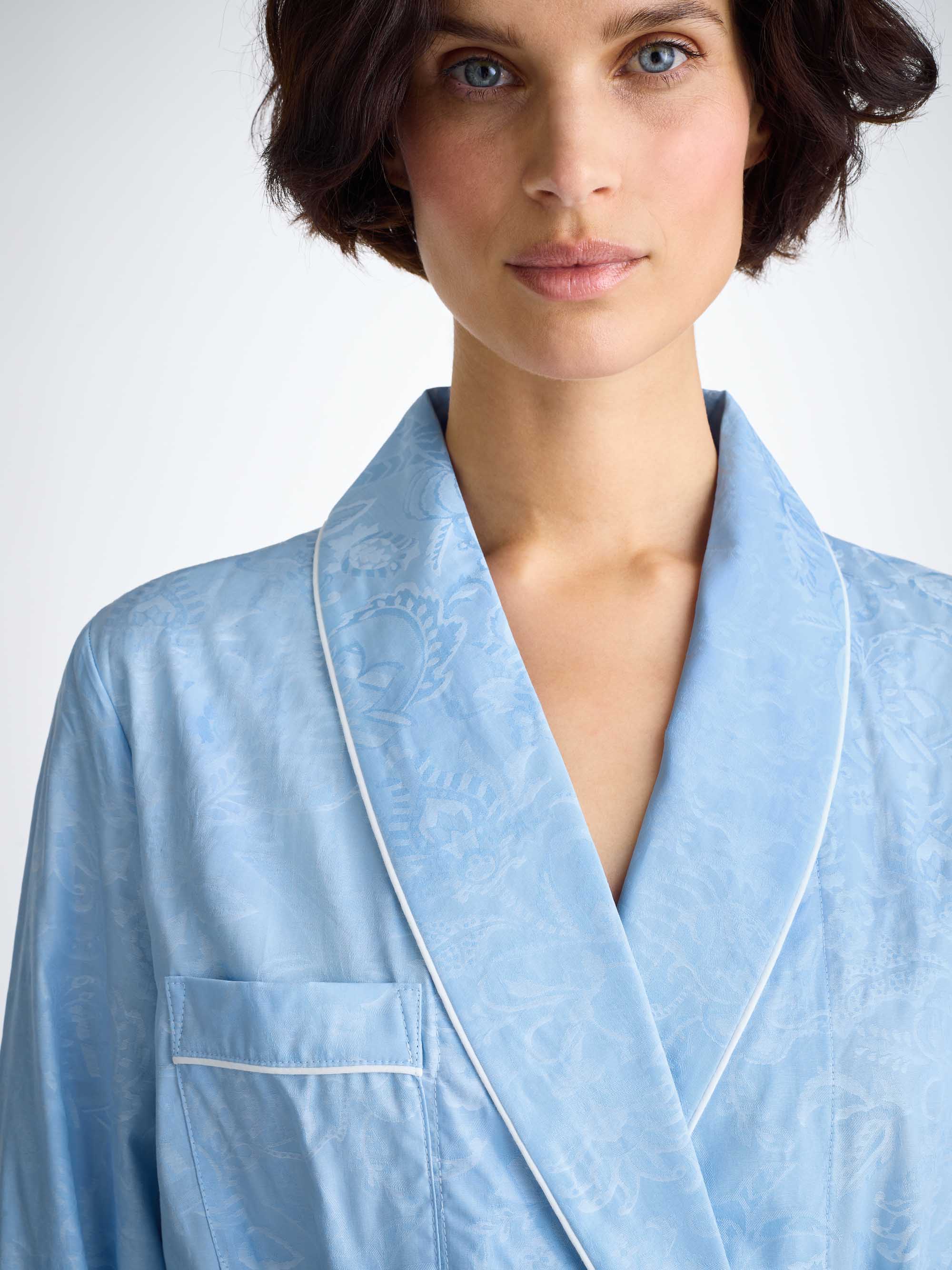 Women's Dressing Gown Cotton Jacquard Light Blue Jungle Paisley Pattern