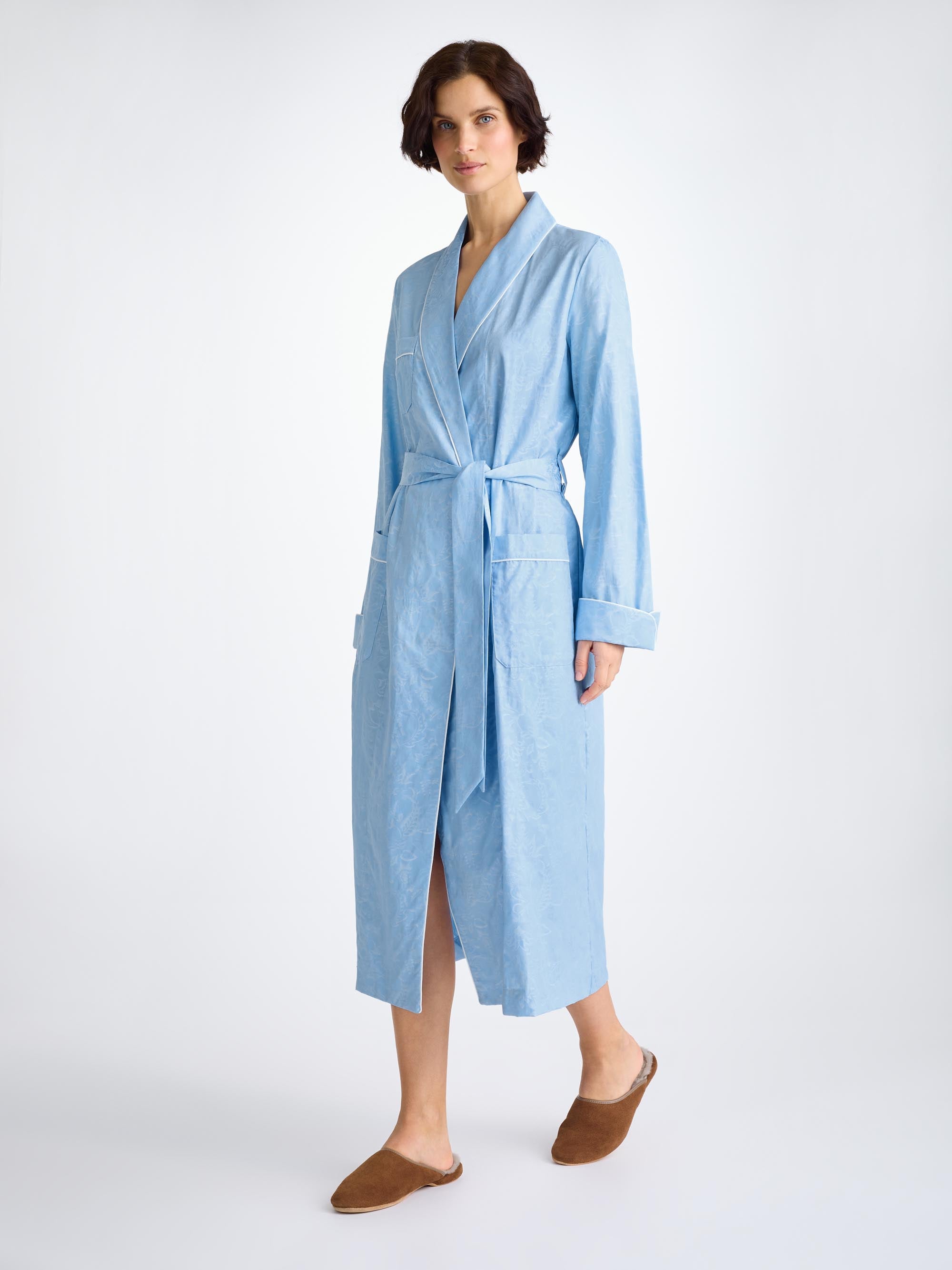 Women's Dressing Gown Cotton Jacquard Light Blue Jungle Paisley Pattern