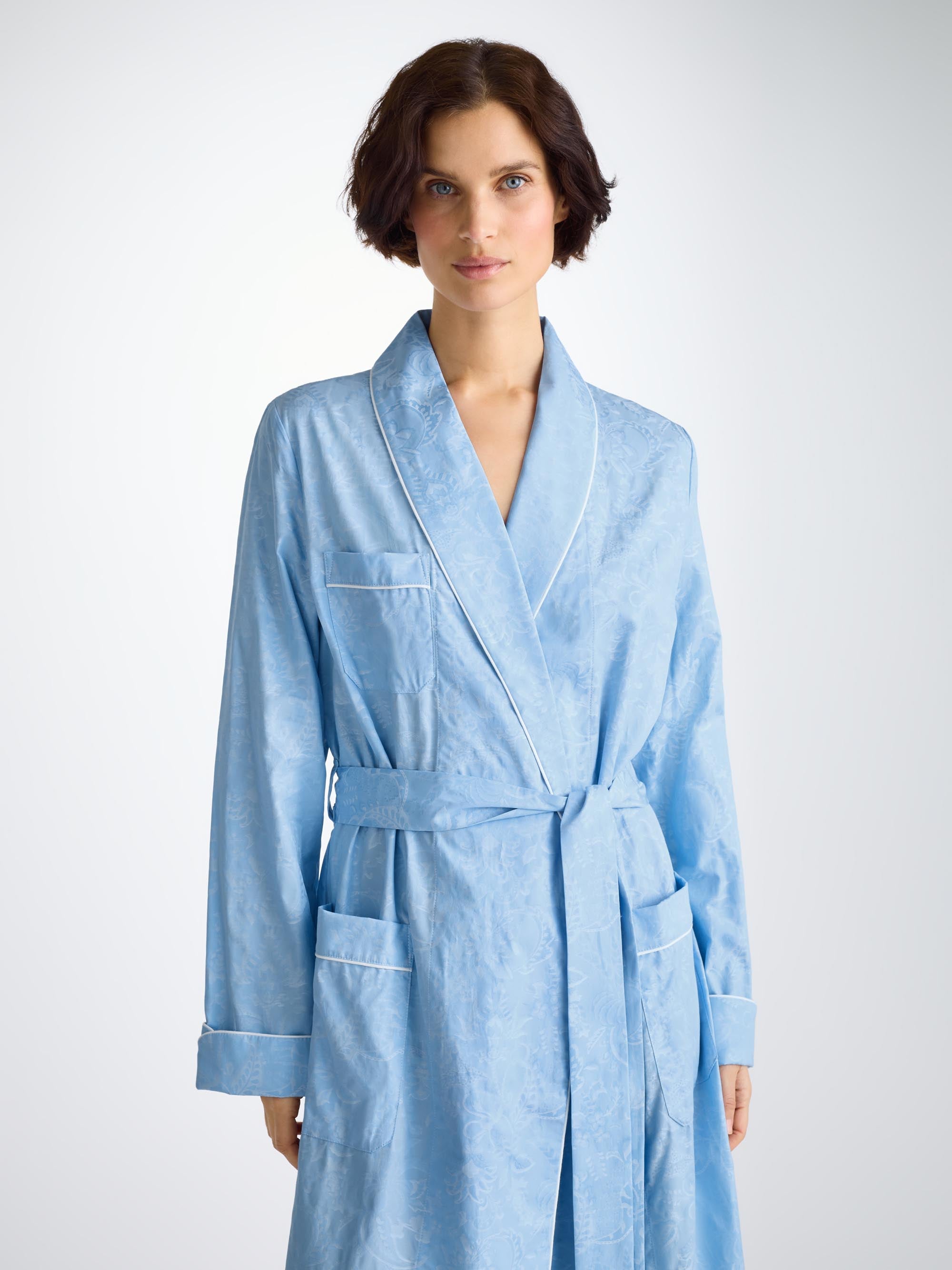 Women's Dressing Gown Cotton Jacquard Light Blue Jungle Paisley Pattern