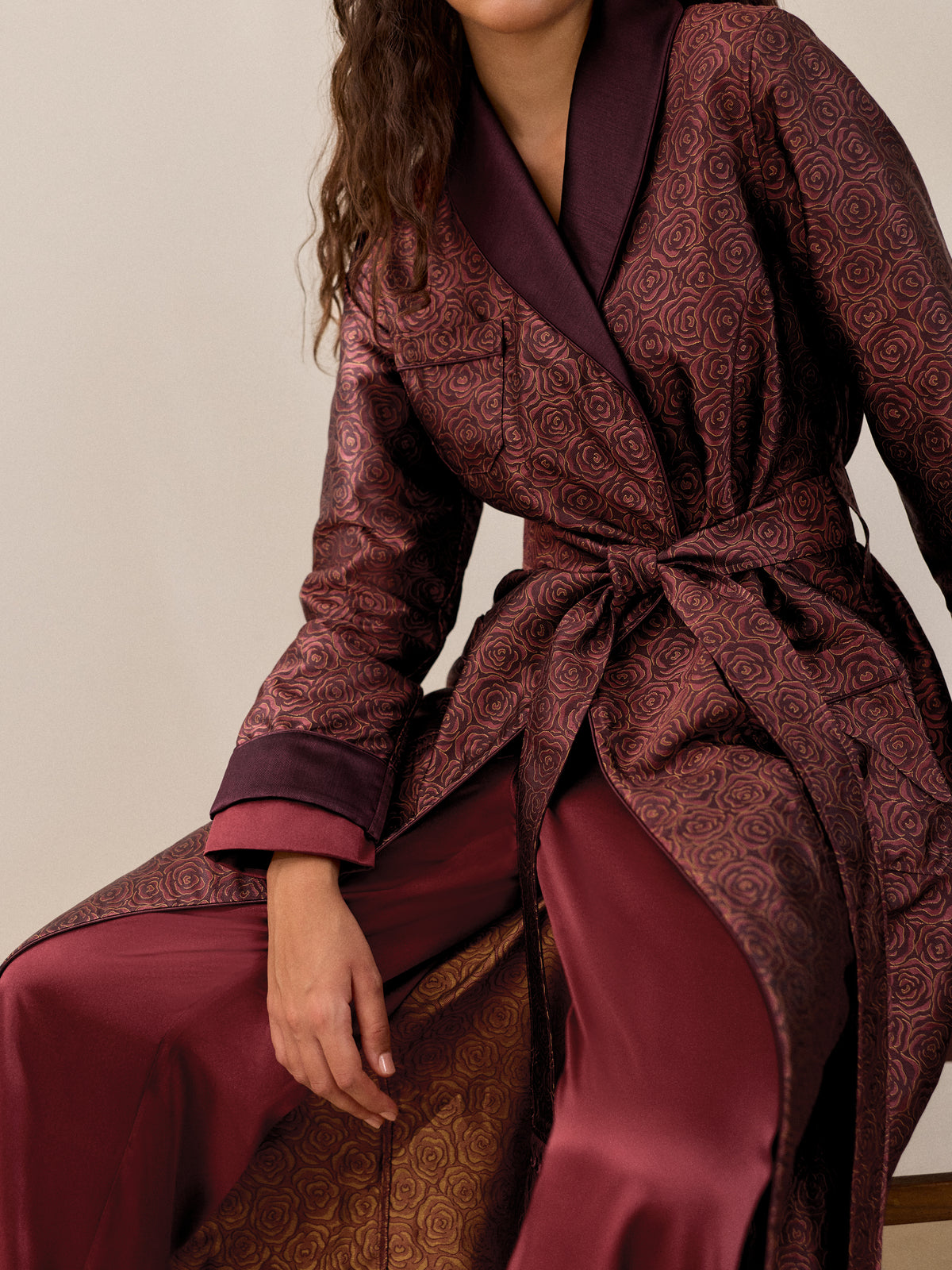 Verona Silk Jacquard Robe Red Rose