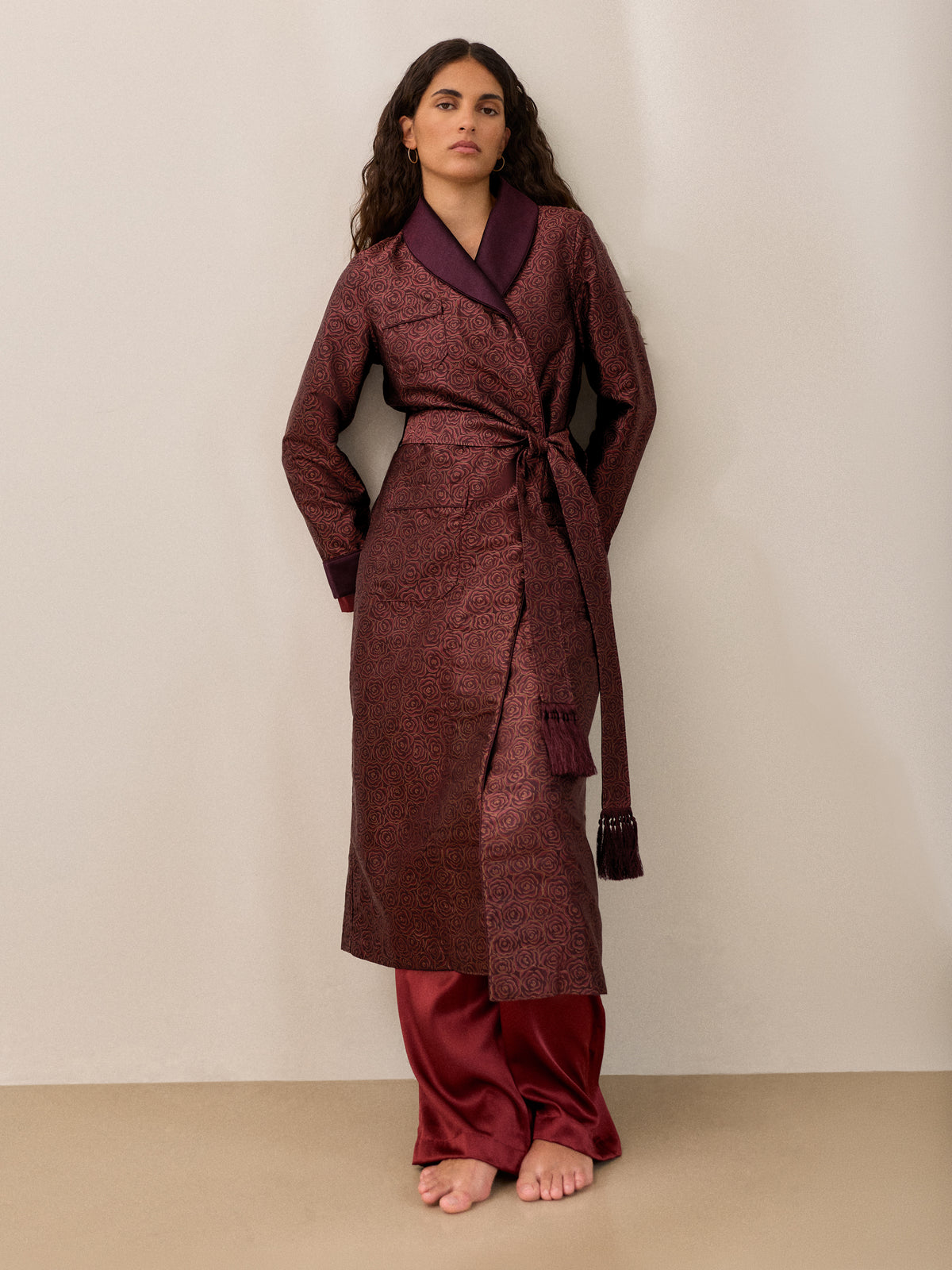 Verona Silk Jacquard Robe Red Rose