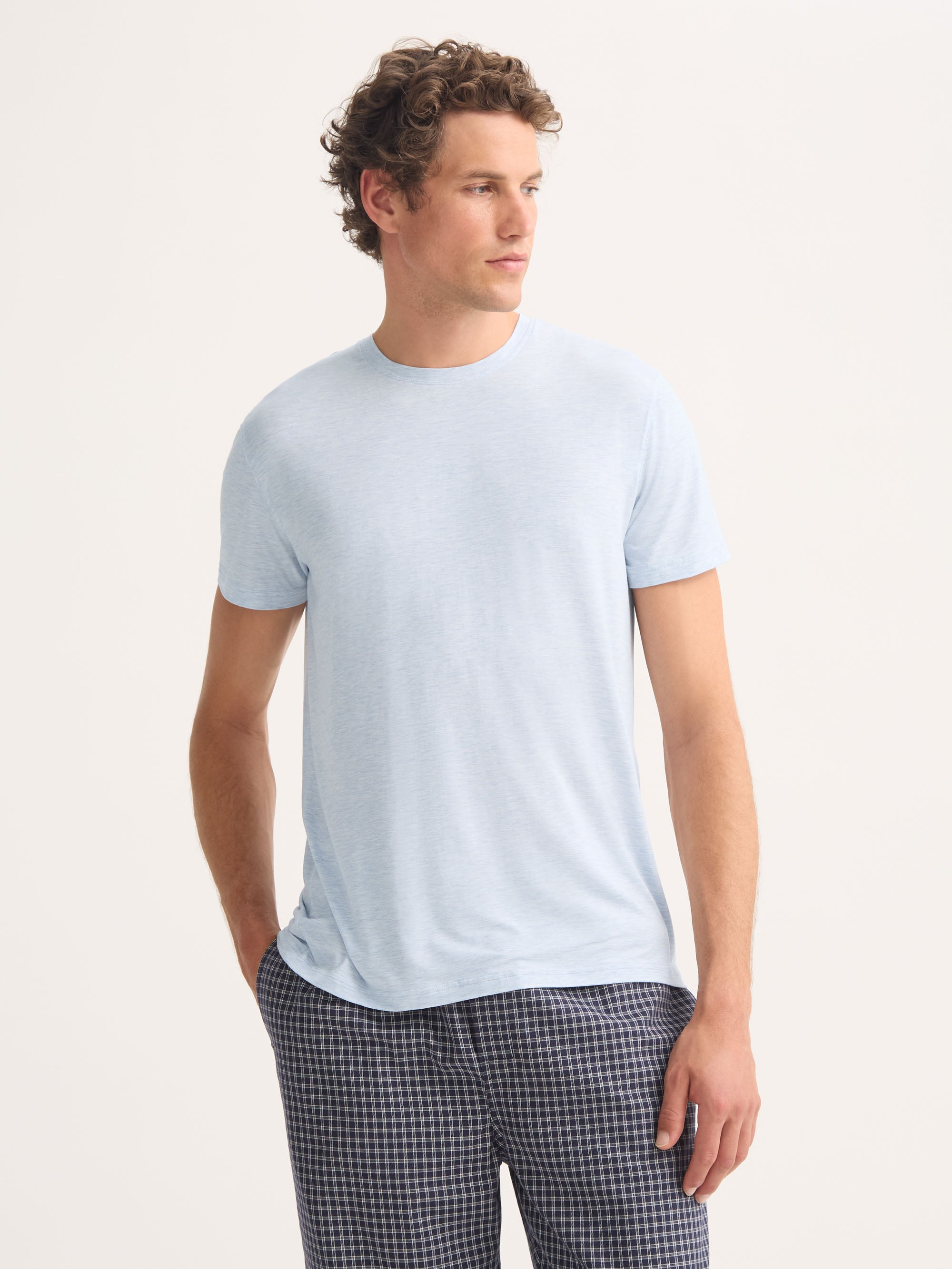 Men's T-Shirt Ethan Micro Modal Stretch Light Blue Marl