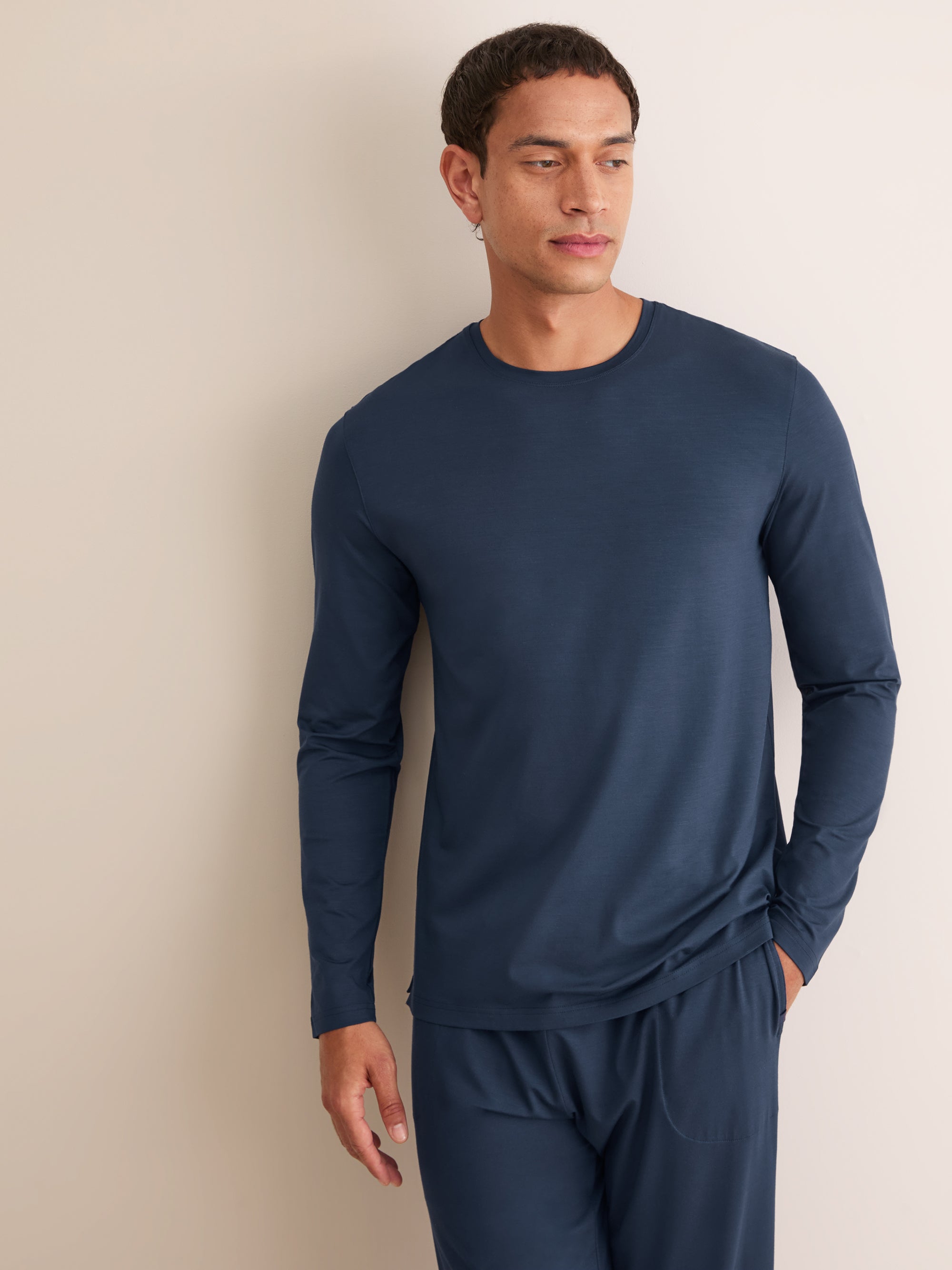 Men's Long Sleeve T-Shirt Basel Micro Modal Stretch Navy