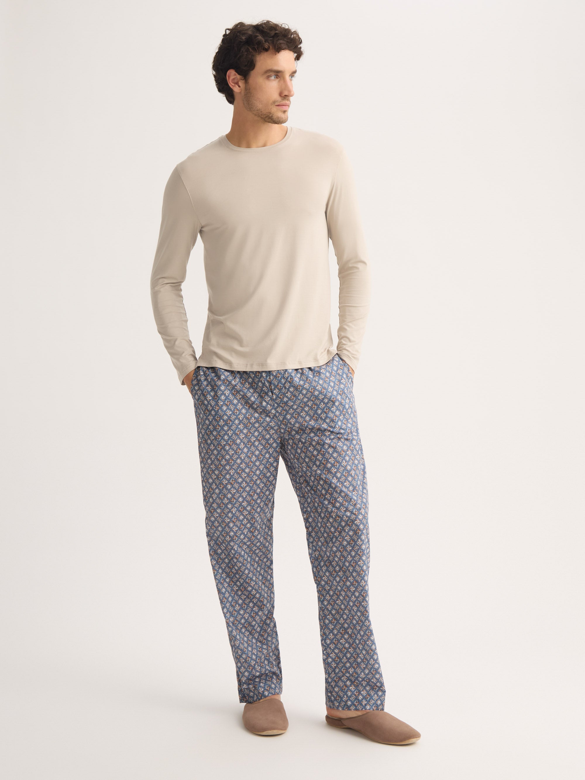 Men's Long Sleeve T-Shirt Basel Micro Modal Stretch Light Stone