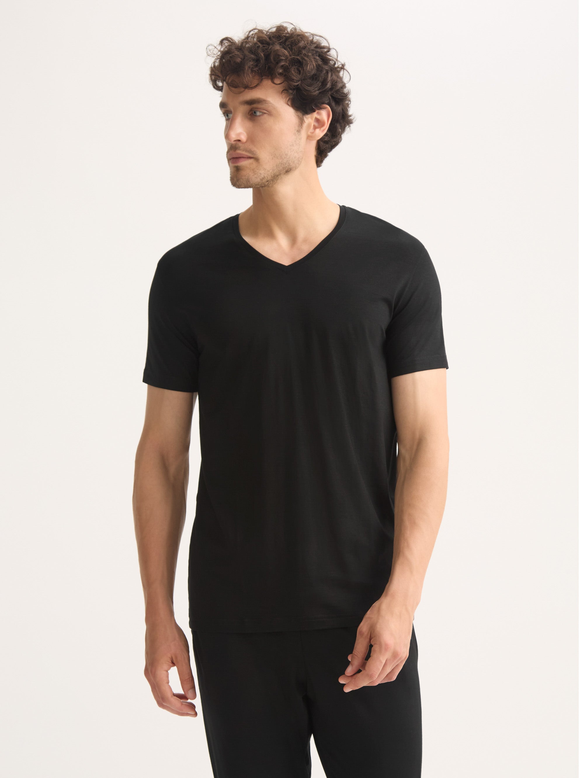 Men's V-Neck T-Shirt Basel Micro Modal Stretch Black
