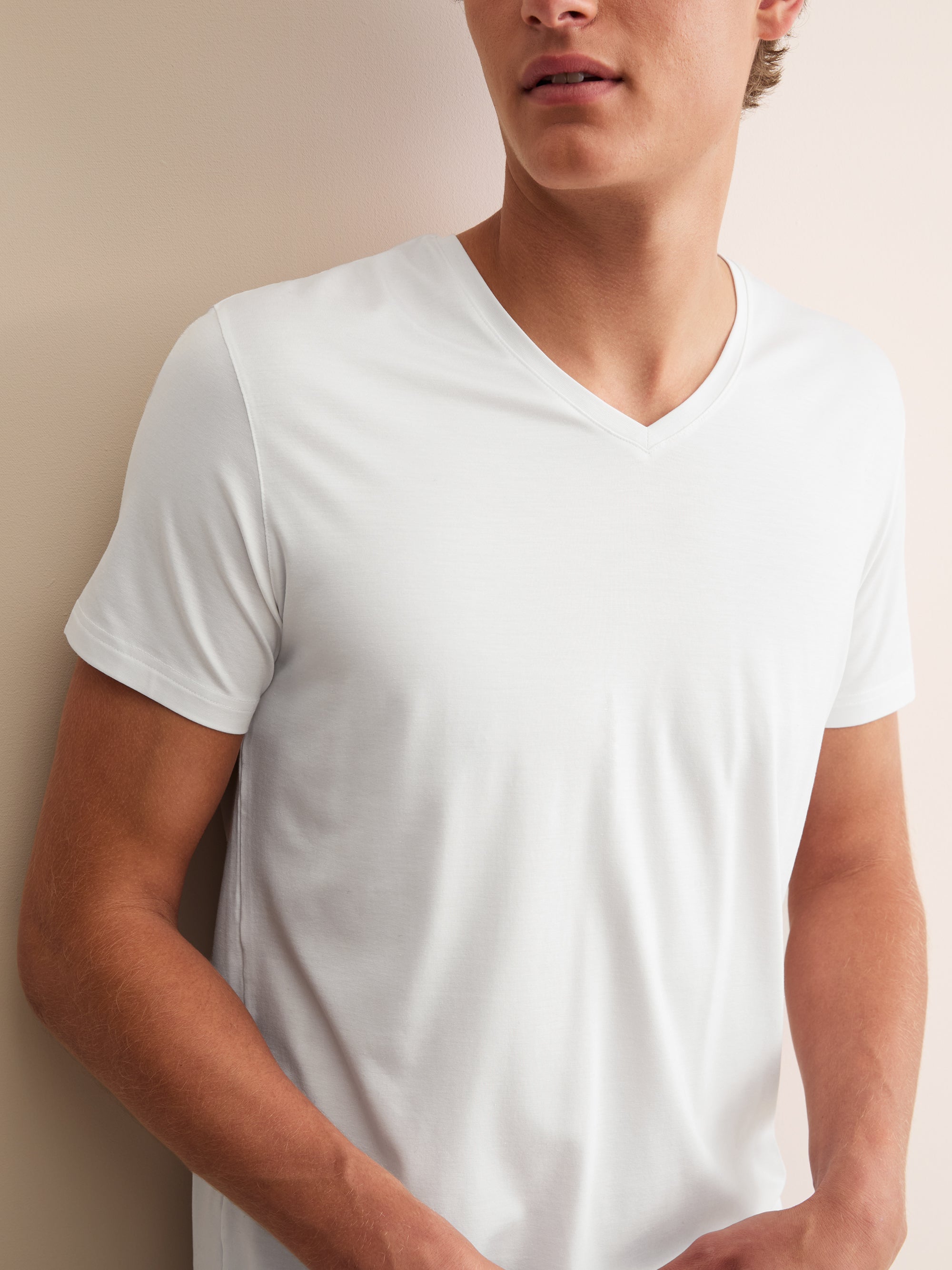 Men's V-Neck T-Shirt Basel Micro Modal Stretch White