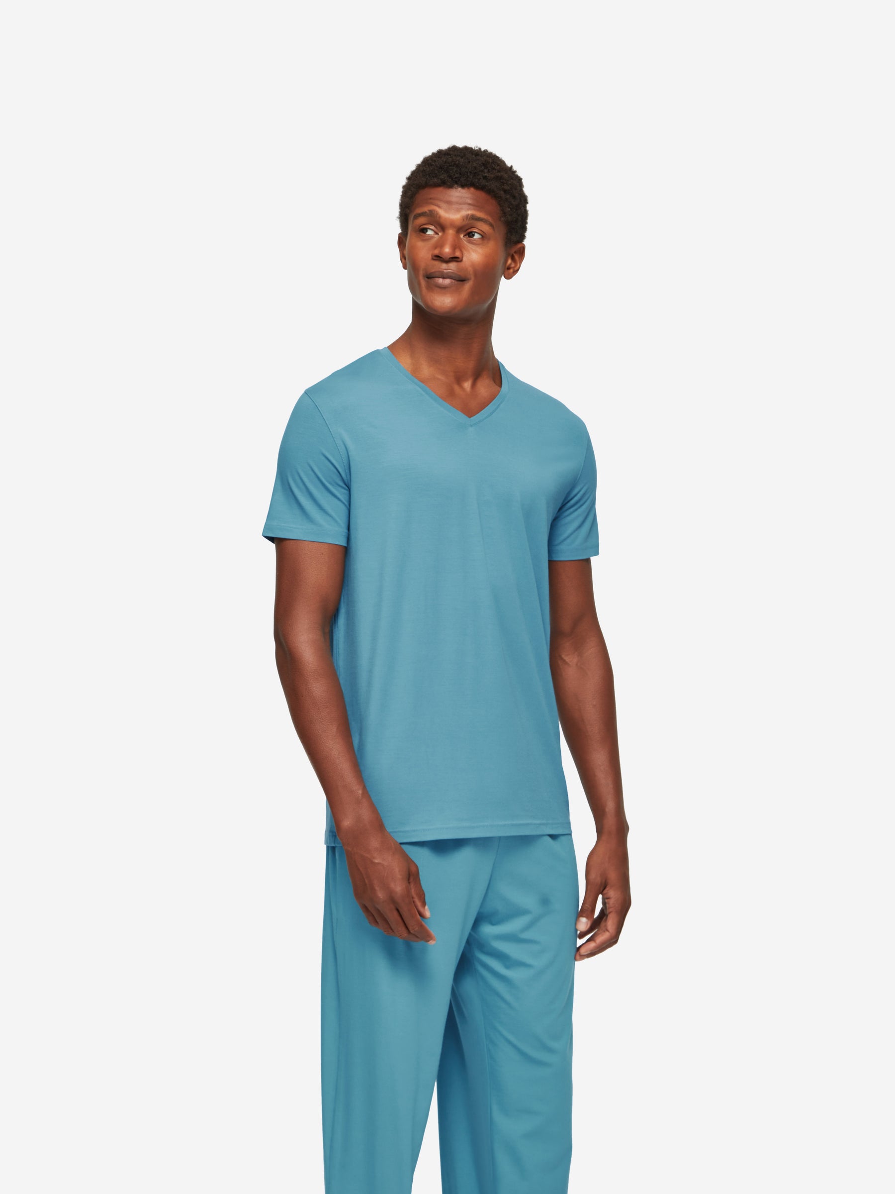 Men's V-Neck T-Shirt Basel Micro Modal Stretch Harbour Blue