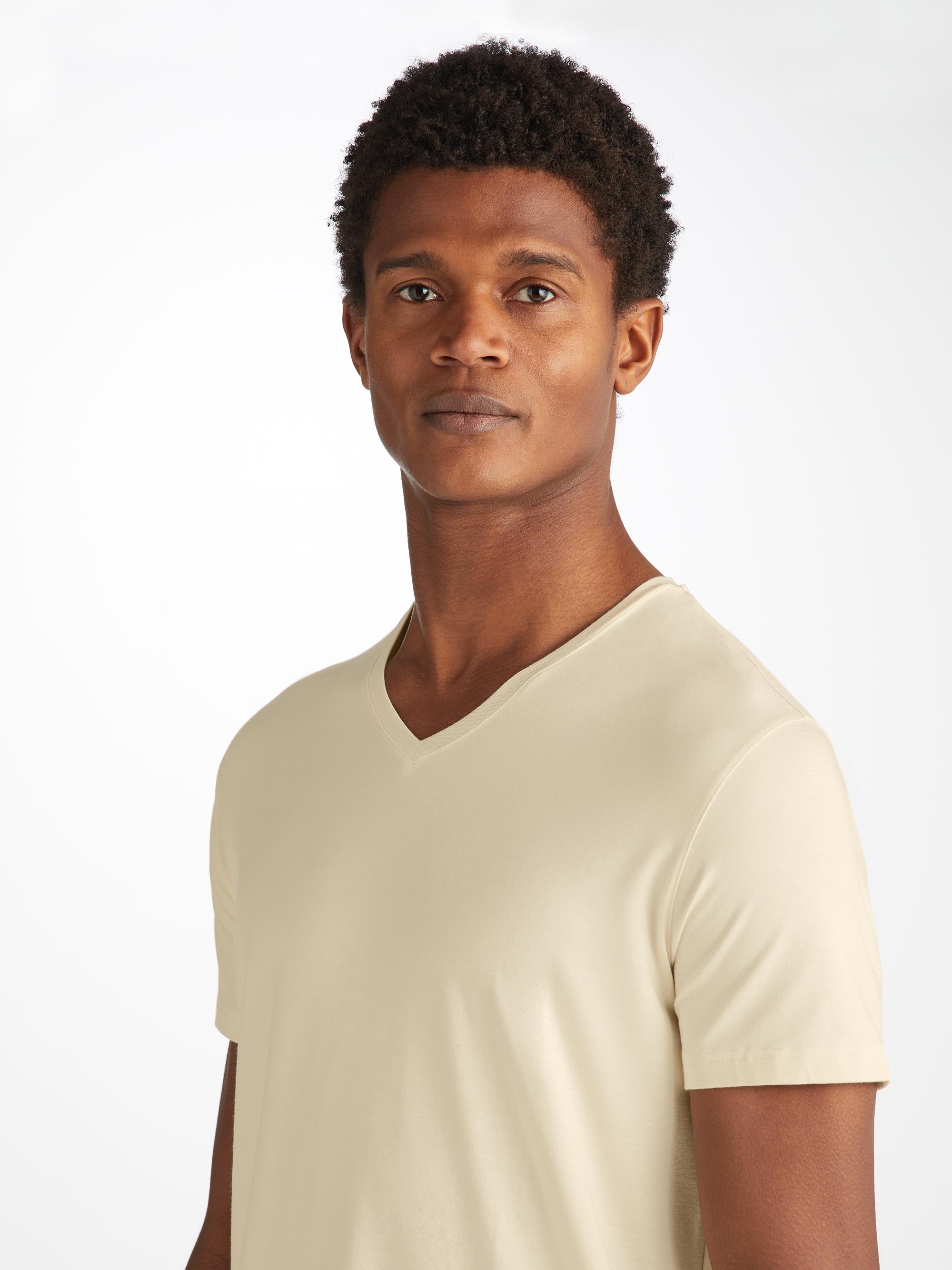 Men's V-Neck T-Shirt Basel Micro Modal Stretch Ecru